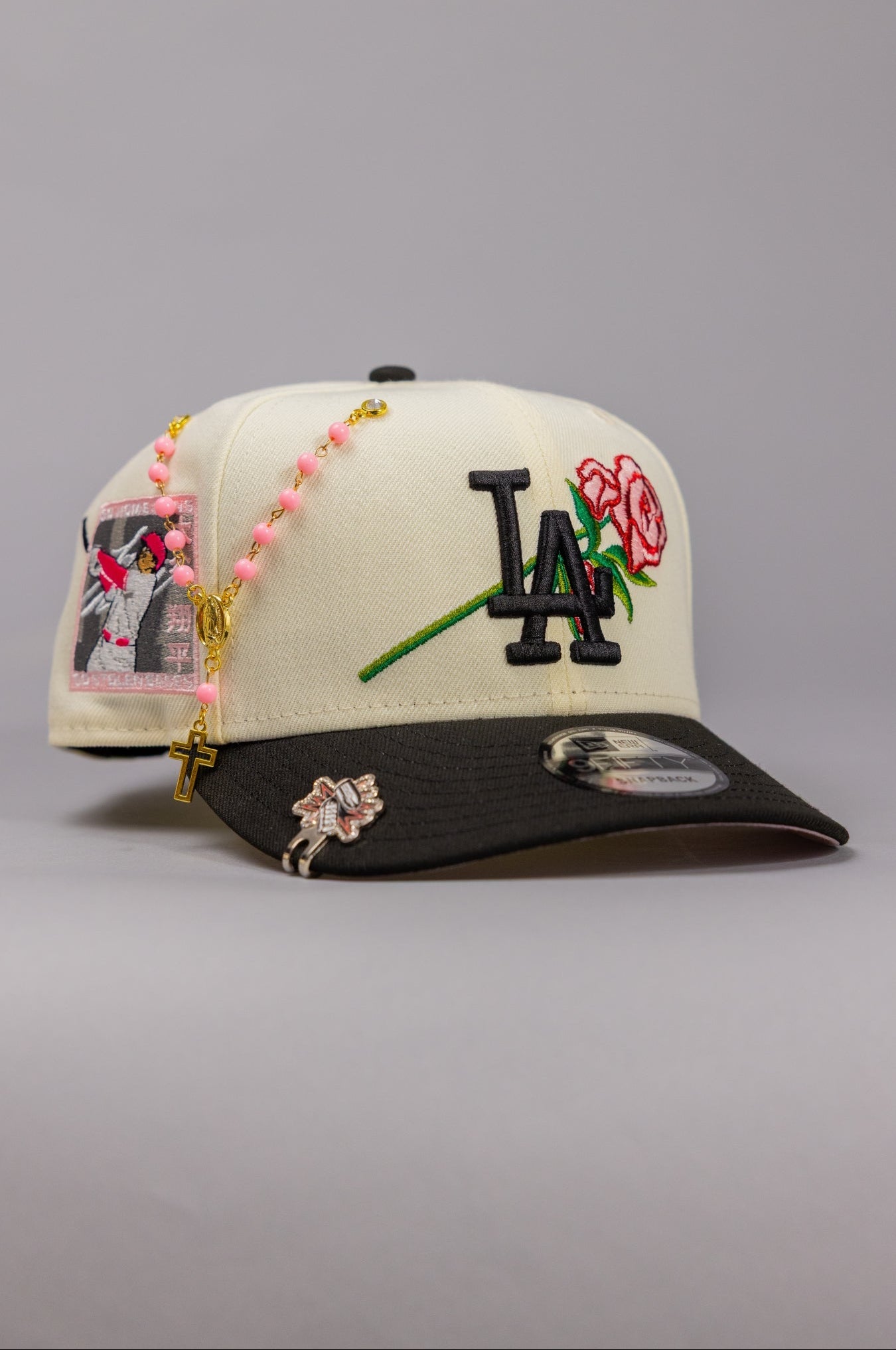 NEW ERA EXCLUSIVE 9FIFTY CHROME/BLACK LOS ANGELES DODGERS SNAPBACK W/ ROSE + SHOHEI OHTANI 50-50 CLUB SIDE PATCH