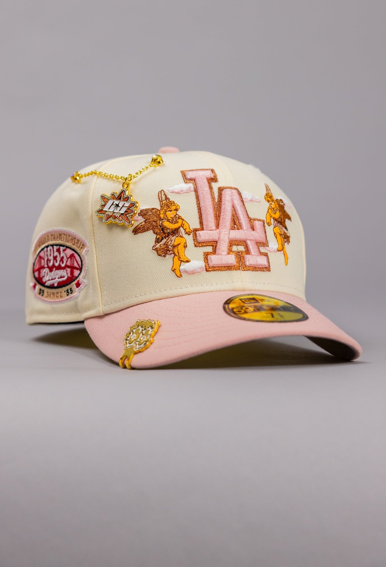 NEW ERA EXCLUSIVE 59FIFTY CHROME/PINK LOS ANGELES DODGERS "CITY OF ANGELS" W/ 1ST WORLD CHAMPIONSHIP SIDE PATCH