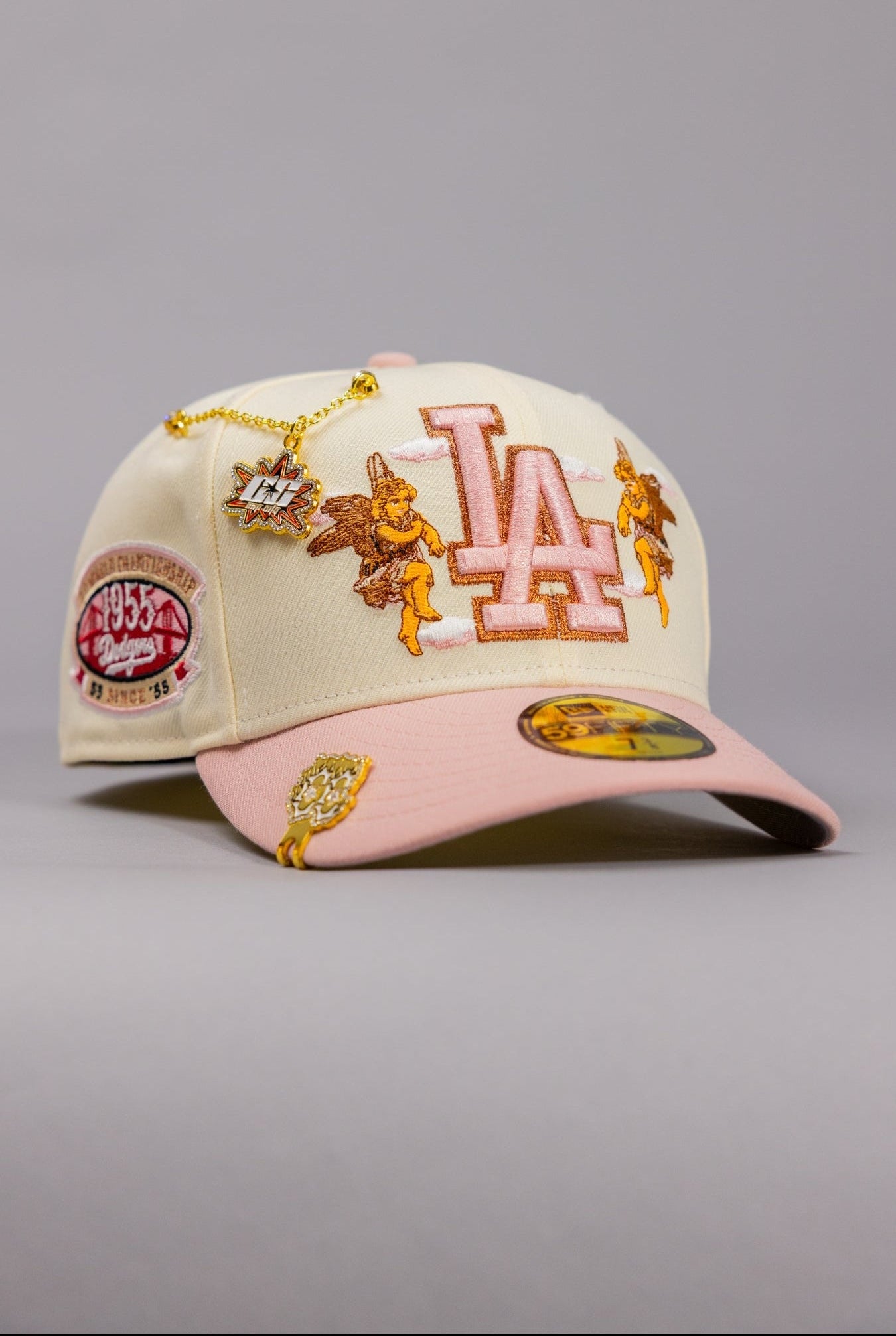 NEW ERA EXCLUSIVE 59FIFTY CHROME/PINK LOS ANGELES DODGERS "CITY OF ANGELS" W/ DODGER STADIUM SIDE PATCH