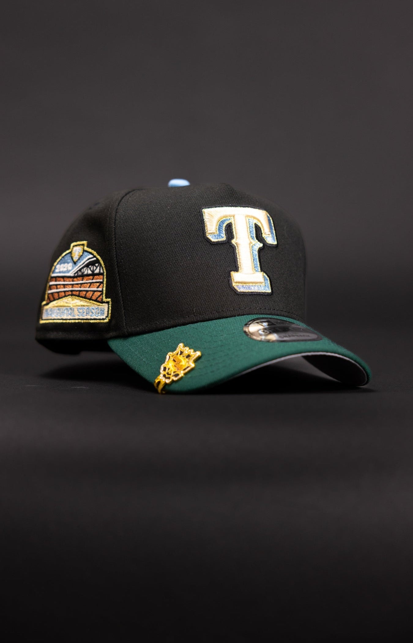 NEW ERA 9FIFTY A-FRAME BLACK/FOREST GREEN TEXAS RANGERS SNAPBACK W/ INAUGURAL SEASON SIDE PATCH