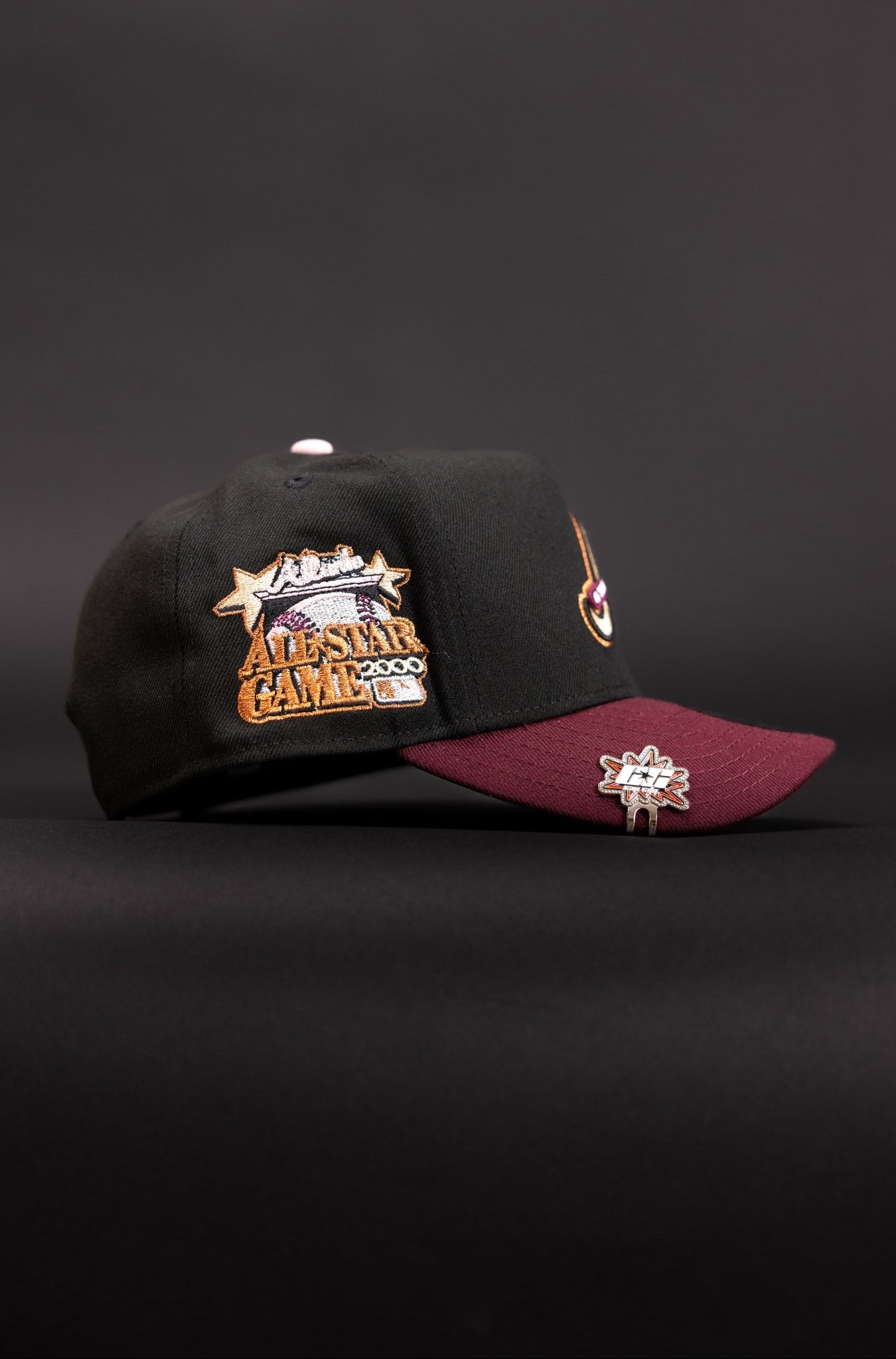 NEW ERA 9FIFTY A-FRAME BLACK/BURGUNDY ATLANTA BRAVES SNAPBACK W/ 2000 ALL STAR GAME SIDE PATCH