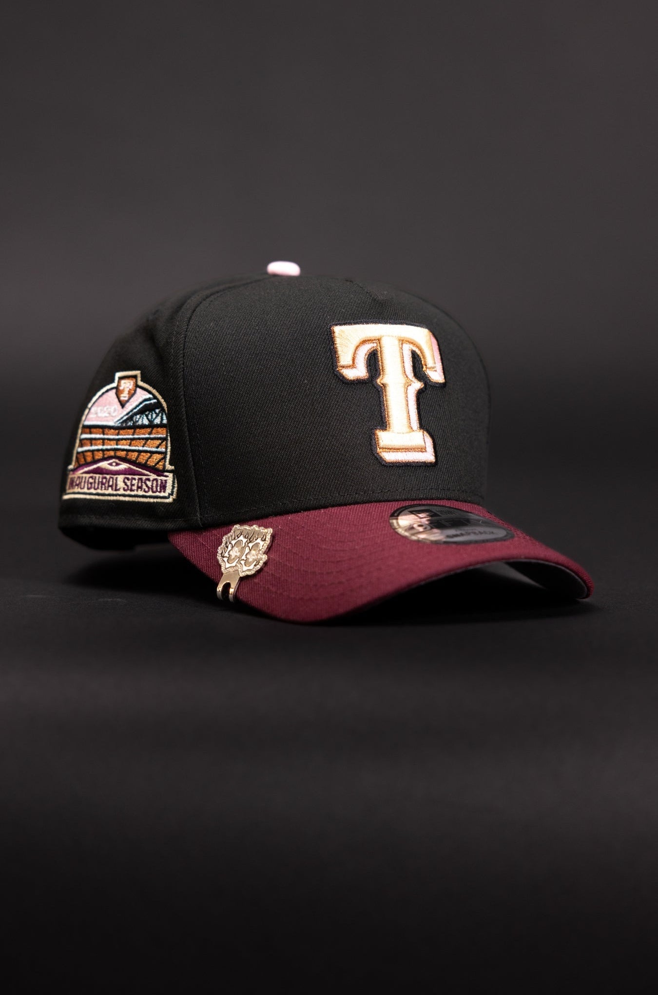 NEW ERA 9FIFTY A-FRAME BLACK/BURGUNDY TEXAS RANGERS SNAPBACK W/ INAUGURAL SEASON SIDE PATCH