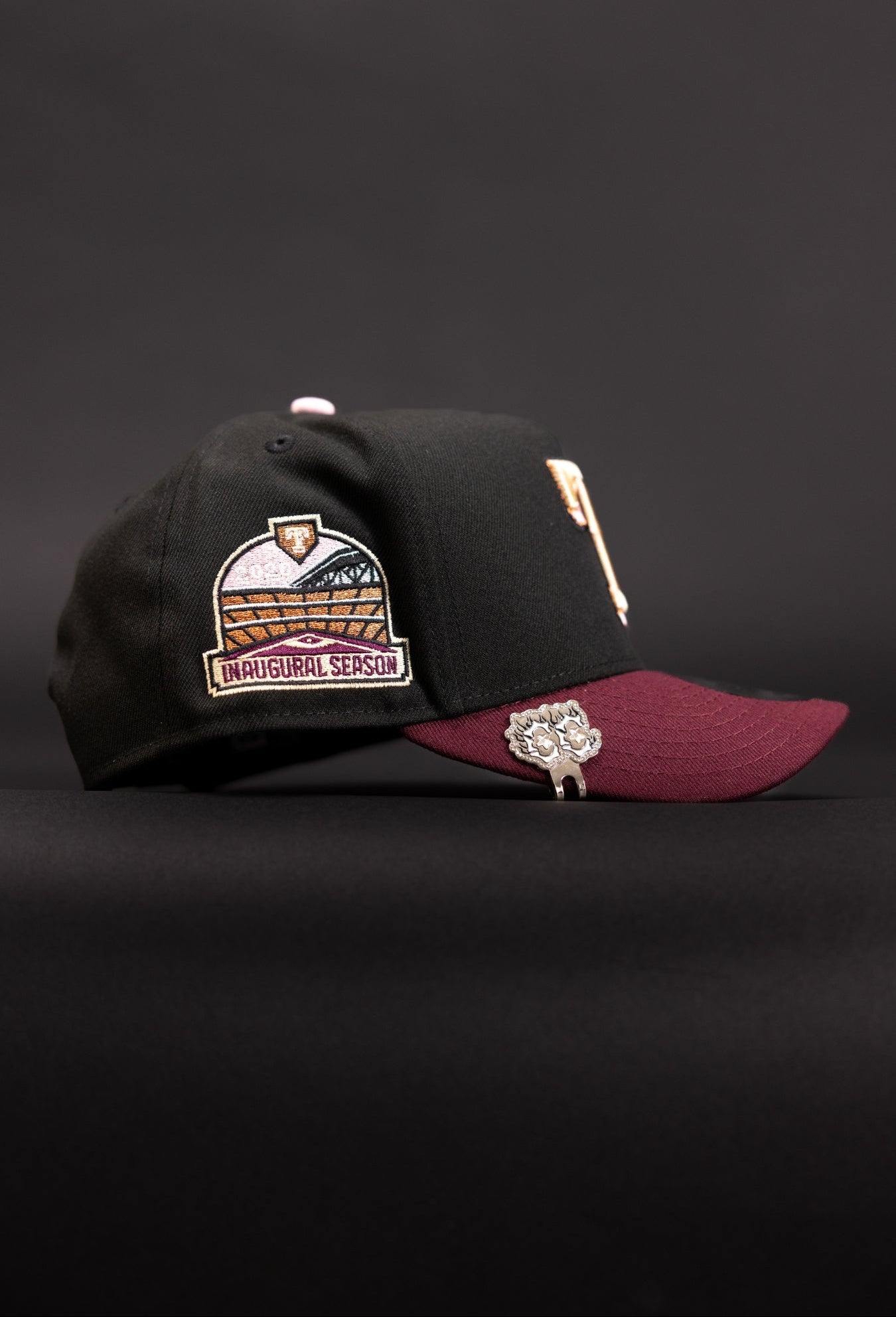 NEW ERA 9FIFTY A-FRAME BLACK/BURGUNDY TEXAS RANGERS SNAPBACK W/ INAUGURAL SEASON SIDE PATCH