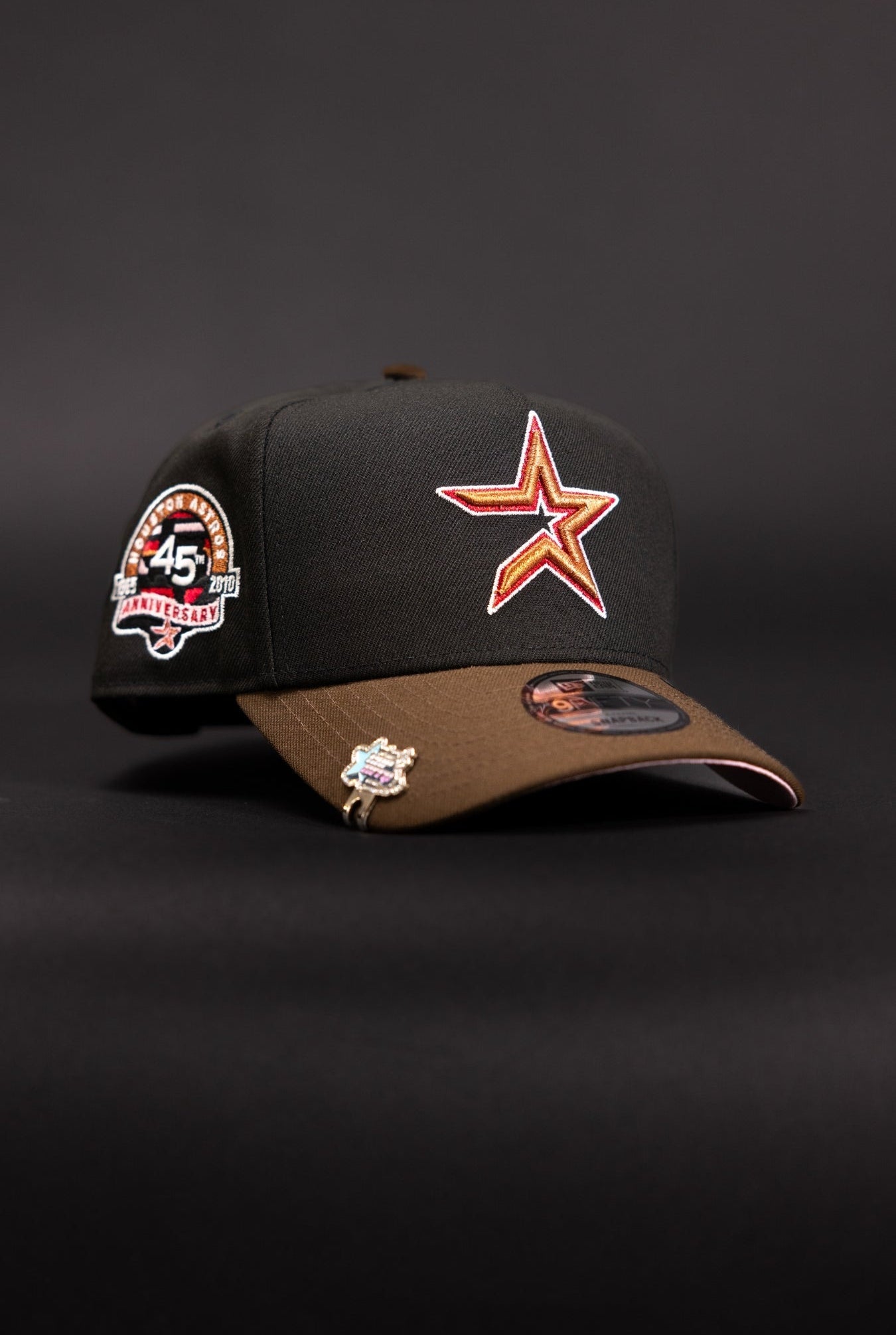 NEW ERA 9FIFTY A-FRAME BLACK/BROWN HOUSTON ASTROS SNAPBACK W/ 45TH ANNIVERSARY SIDE PATCH