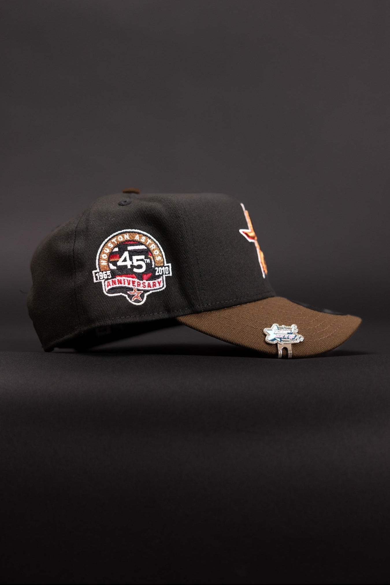 NEW ERA 9FIFTY A-FRAME BLACK/BROWN HOUSTON ASTROS SNAPBACK W/ 45TH ANNIVERSARY SIDE PATCH
