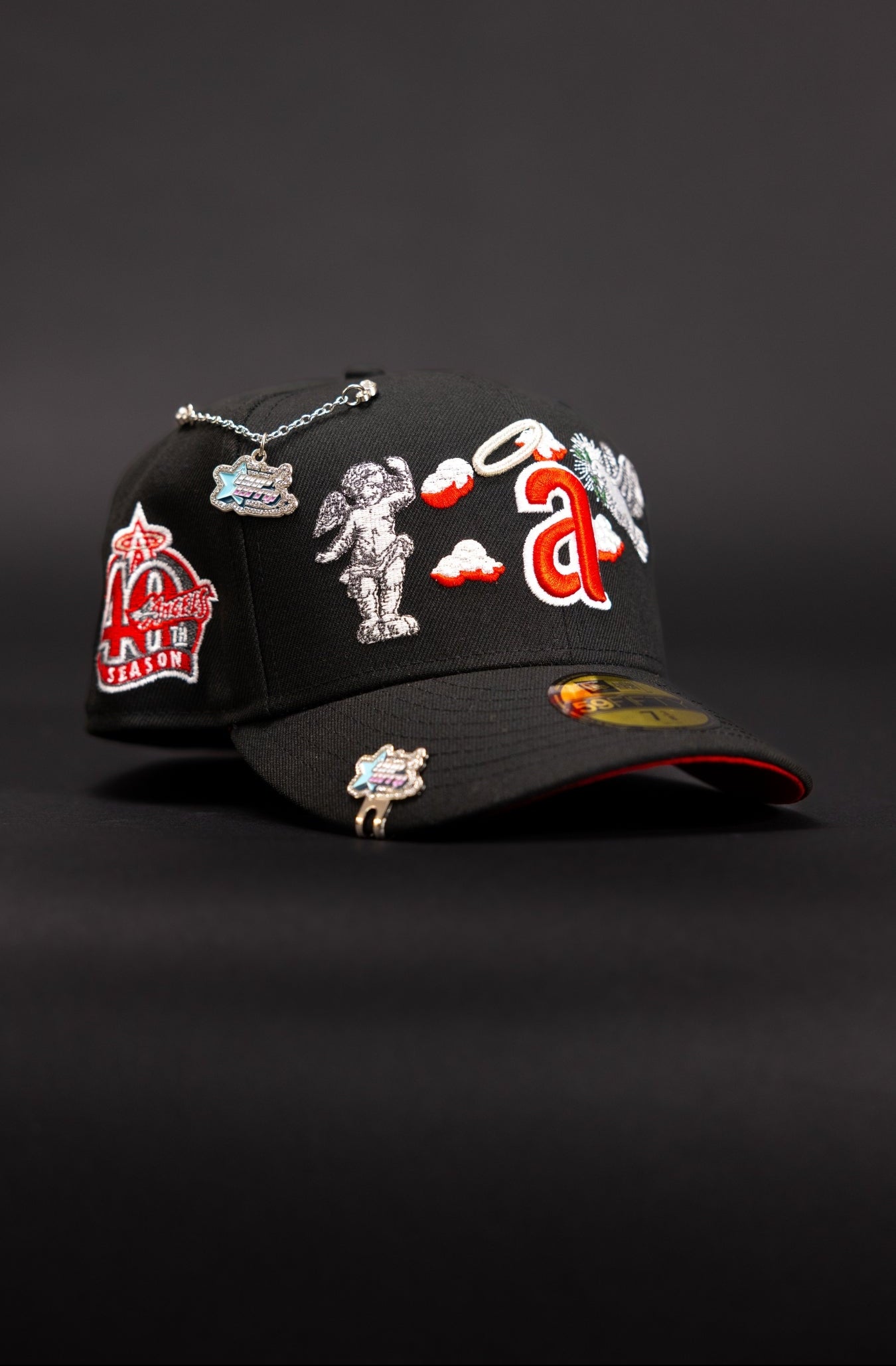 NEW ERA EXCLUSIVE 59FIFTY BLACK ANAHEIM ANGELS "HEAVENLY CITY" W/ 40TH ANNIVERSARY SIDE PATCH