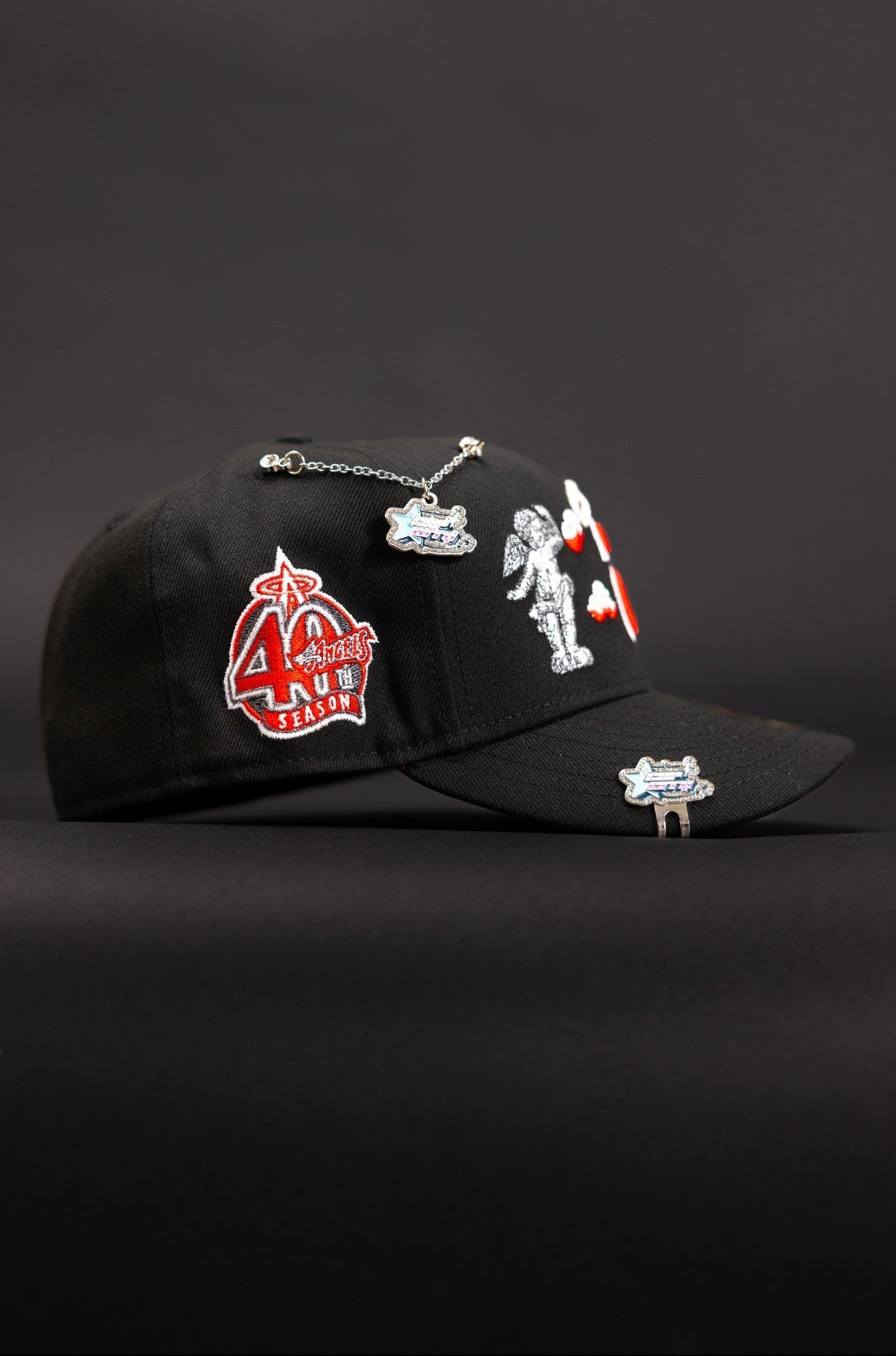 NEW ERA EXCLUSIVE 59FIFTY BLACK ANAHEIM ANGELS "HEAVENLY CITY" W/ 40TH ANNIVERSARY SIDE PATCH