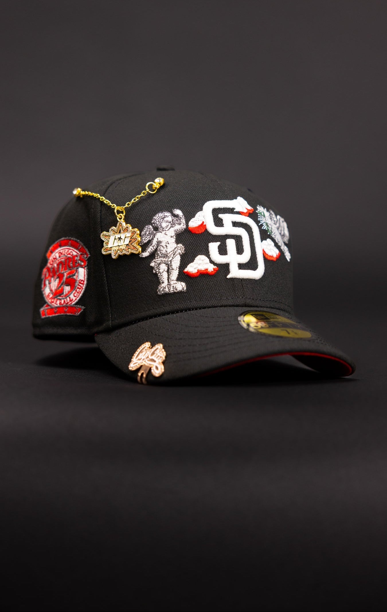 NEW ERA EXCLUSIVE 59FIFTY BLACK SAN DIEGO PADRES "HEAVENLY CITY" W/ 25TH ANNIVERSARY SIDE PATCH