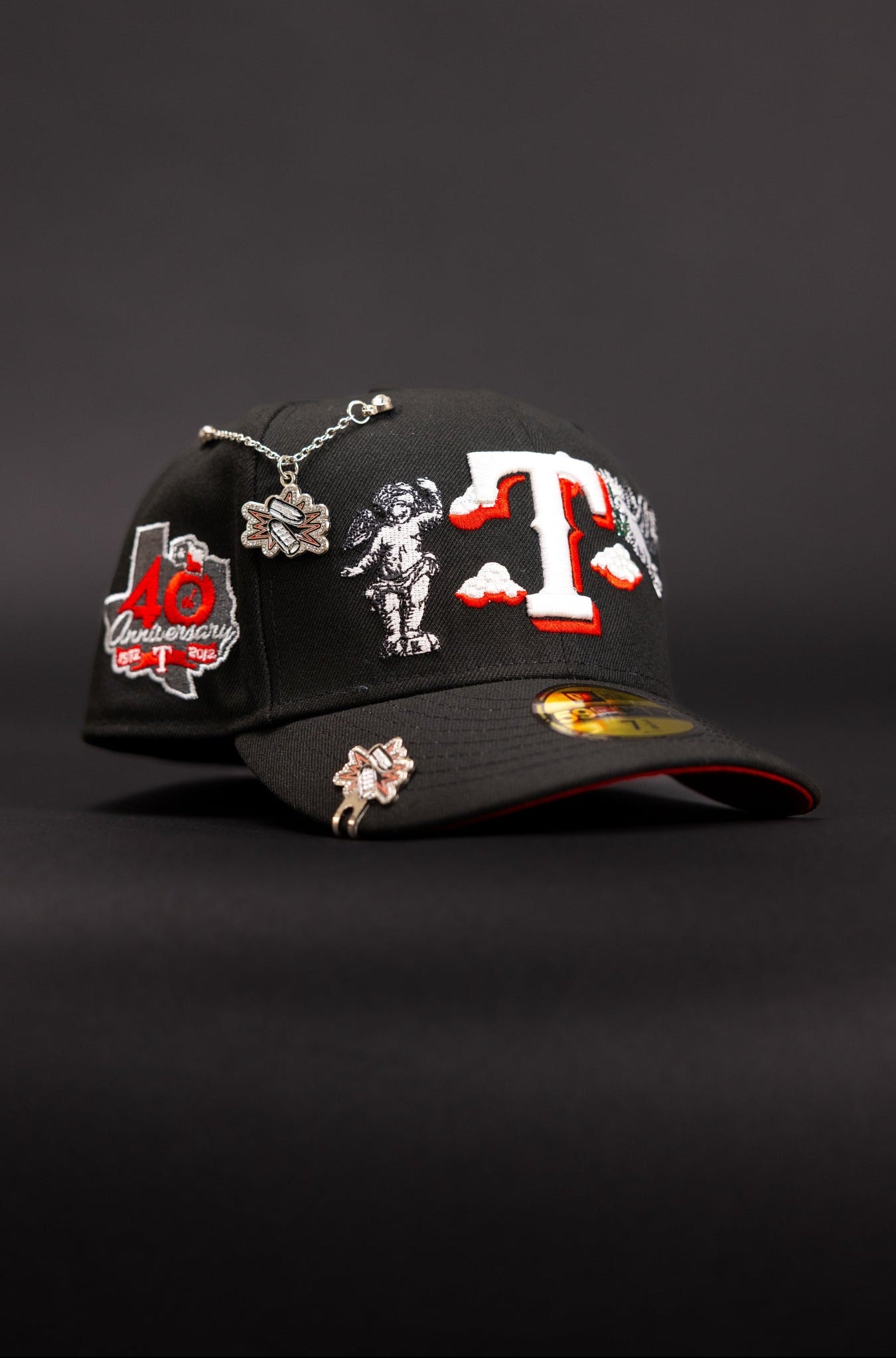 NEW ERA EXCLUSIVE 59FIFTY BLACK TEXAS RANGERS "HEAVENLY CITY" W/ 40TH ANNIVERSARY SIDE PATCH