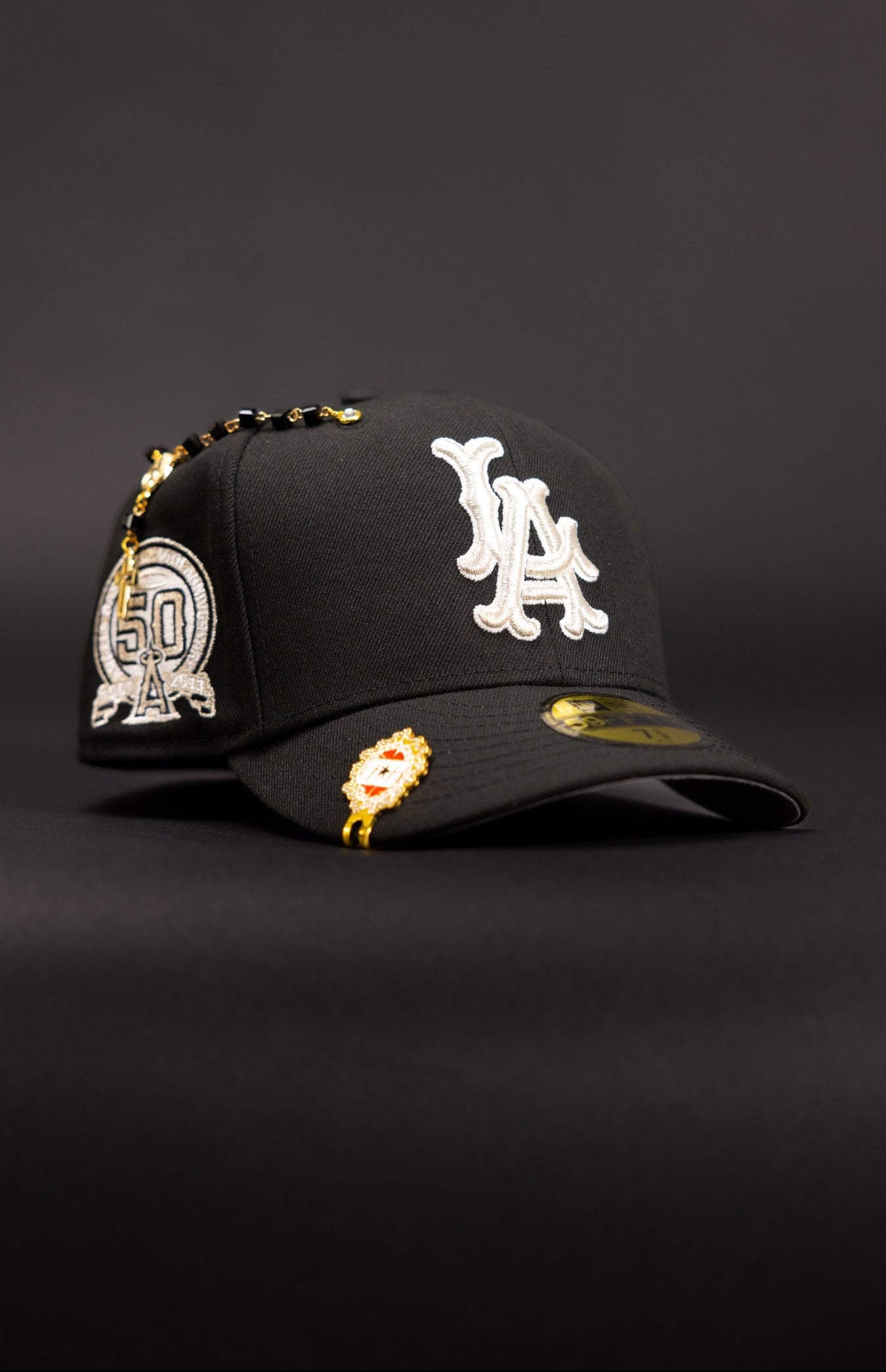 NEW ERA EXCLUSIVE 59FIFTY BLACK LOS ANGELES ANGELS W/ 50TH ANNIVERSARY SIDE PATCH