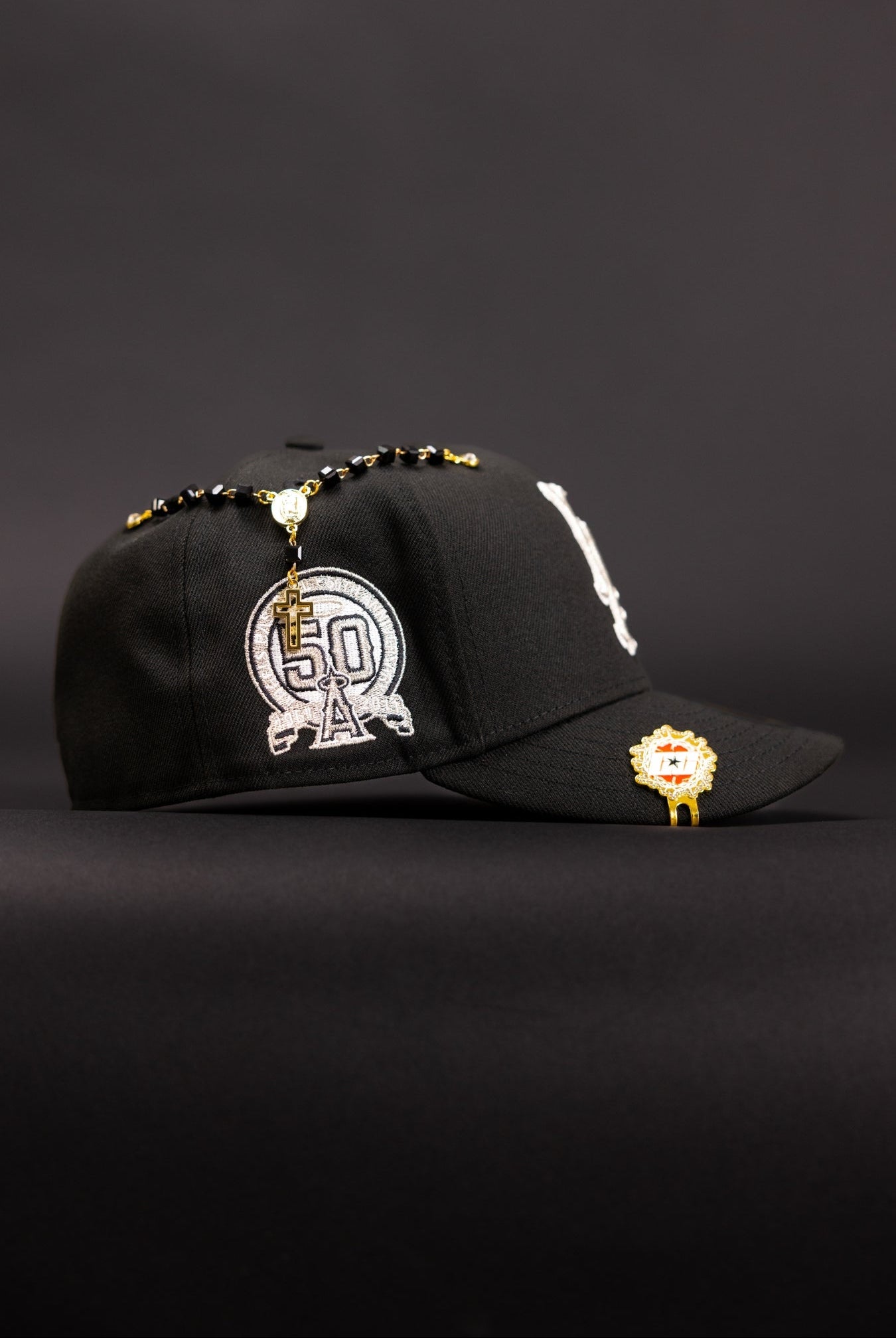 NEW ERA EXCLUSIVE 59FIFTY BLACK LOS ANGELES ANGELS W/ 50TH ANNIVERSARY SIDE PATCH