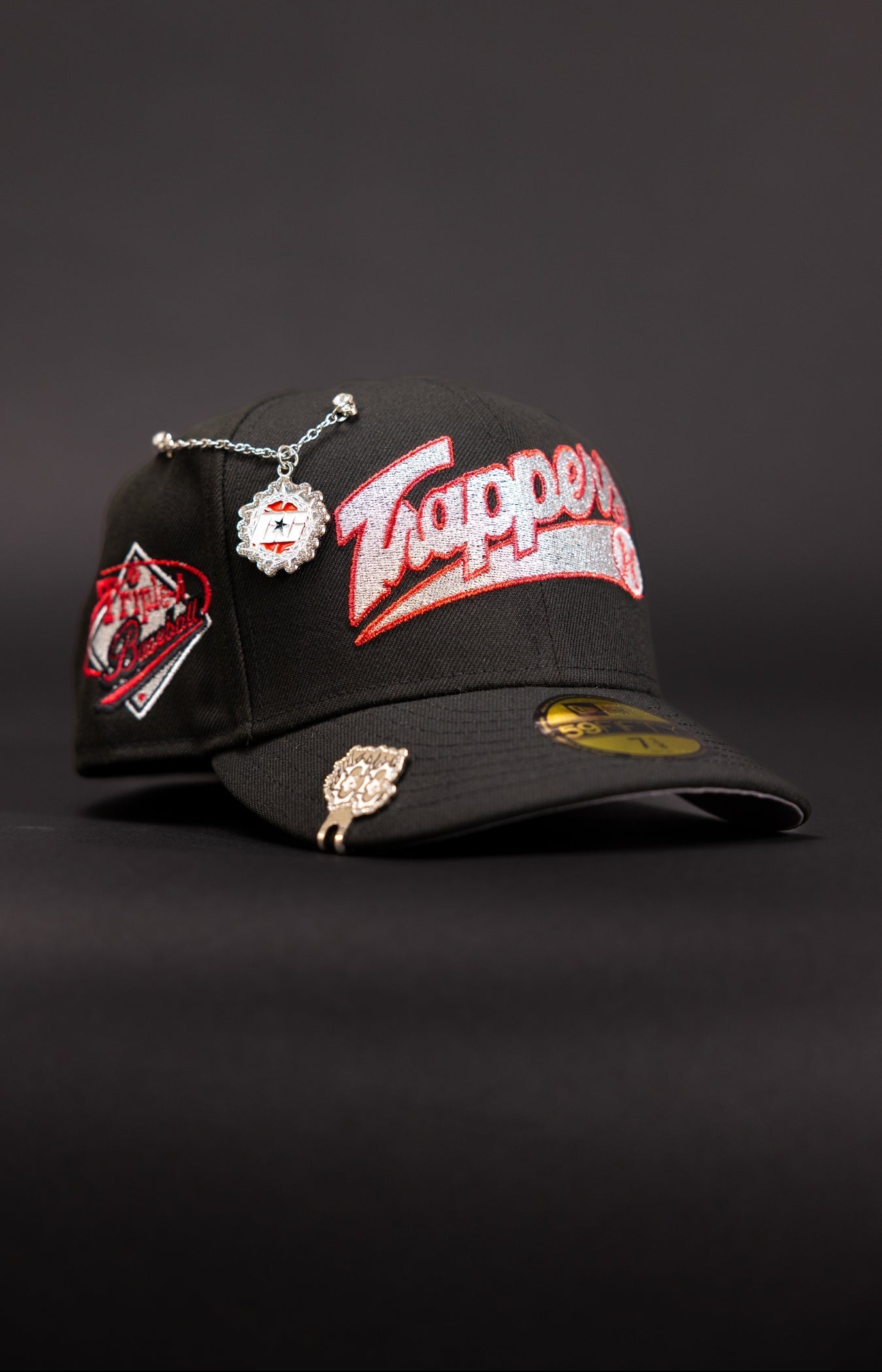 NEW ERA EXCLUSIVE 59FIFTY BLACK EDMONTON TRAPPERS W/ "TRIPLE A BASEBALL" SIDE PATCH