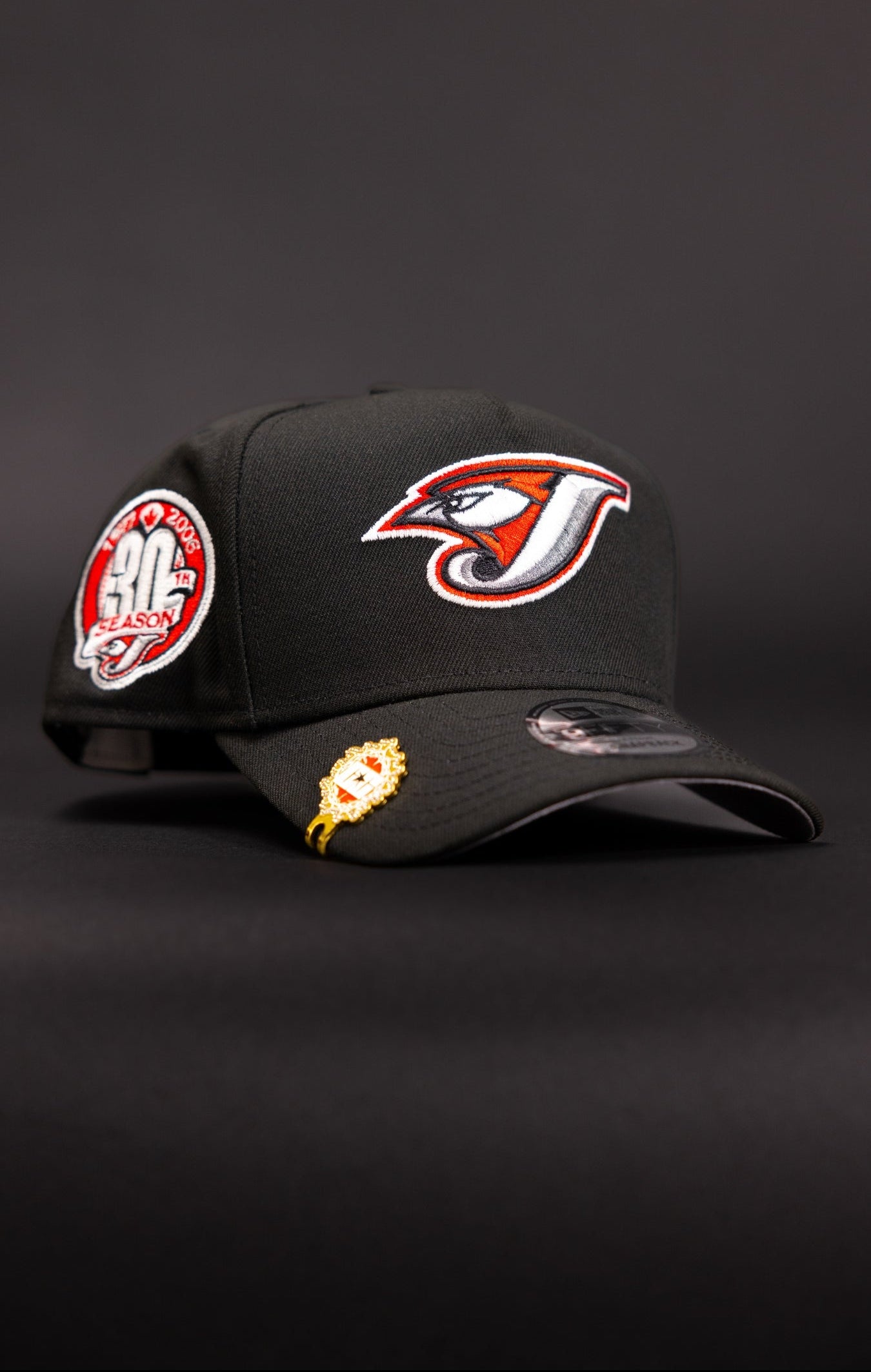 NEW ERA 9FIFTY A-FRAME BLACK TORONTO BLUE JAYS SNAPBACK W/ 30TH ANNIVERSARY SIDE PATCH