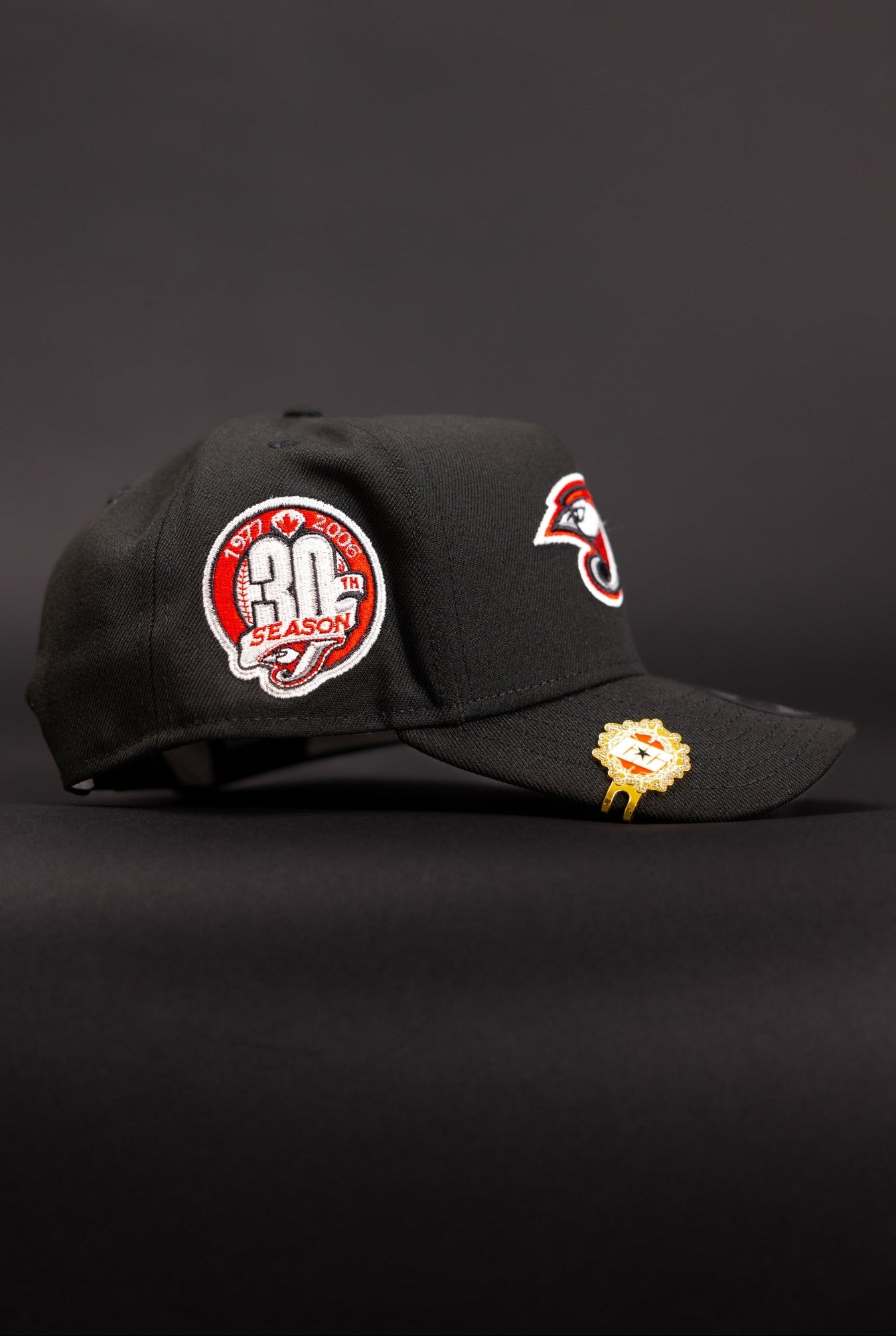 NEW ERA 9FIFTY A-FRAME BLACK TORONTO BLUE JAYS SNAPBACK W/ 30TH ANNIVERSARY SIDE PATCH
