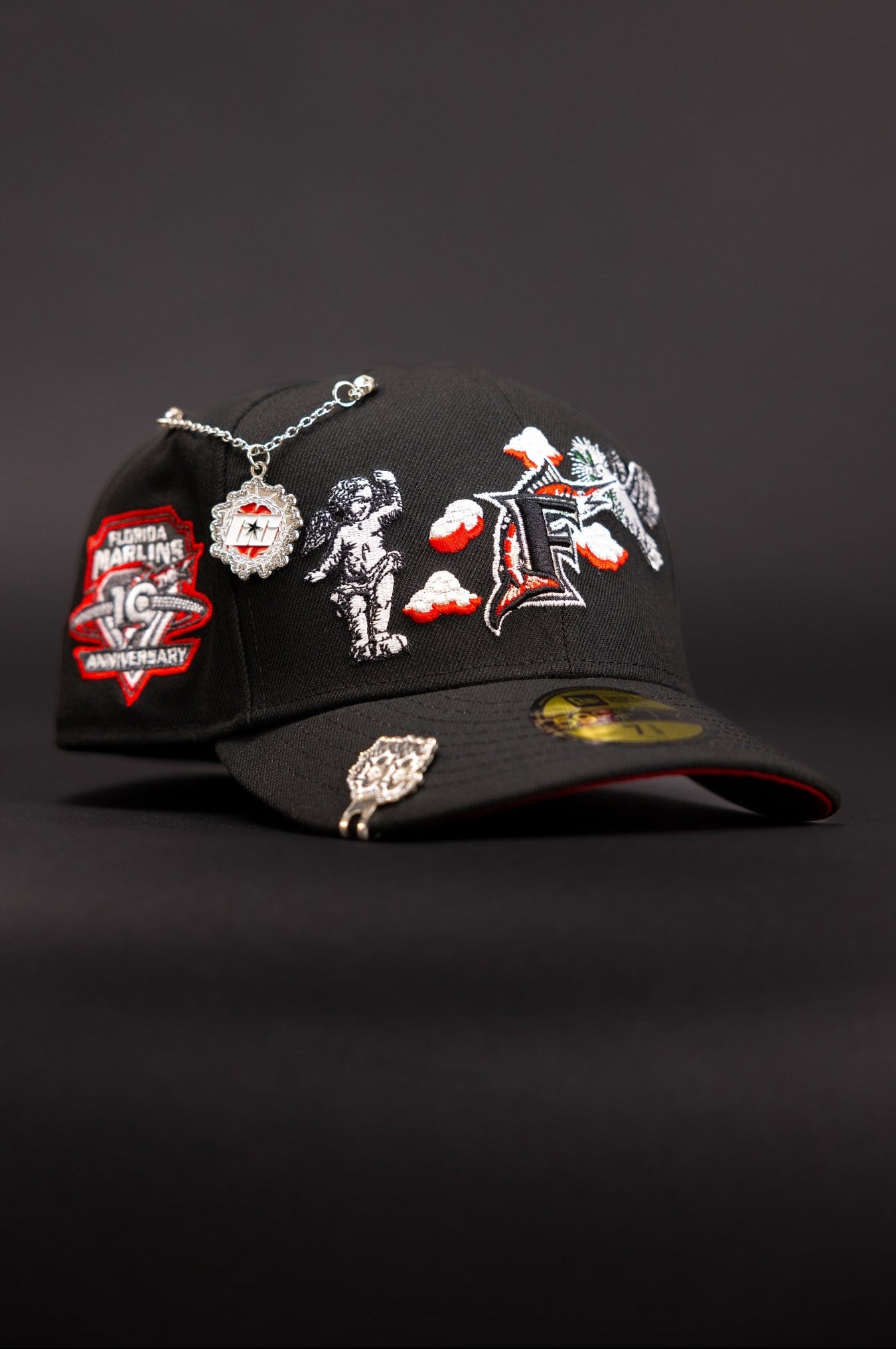 NEW ERA EXCLUSIVE 59FIFTY BLACK MIAMI MARLINS "HEAVENLY CITY" W/ 10TH ANNIVERSARY SIDE PATCH