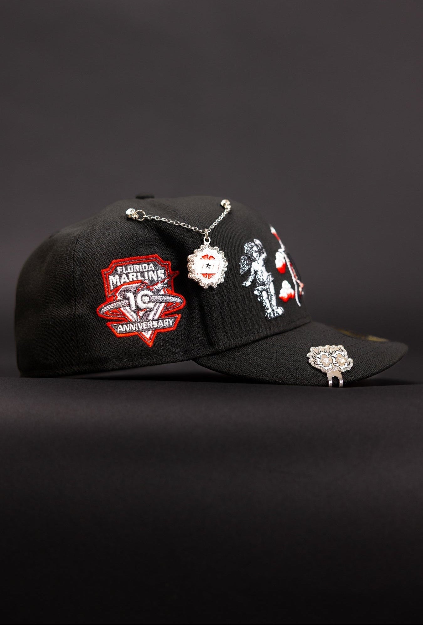 NEW ERA EXCLUSIVE 59FIFTY BLACK MIAMI MARLINS "HEAVENLY CITY" W/ 10TH ANNIVERSARY SIDE PATCH