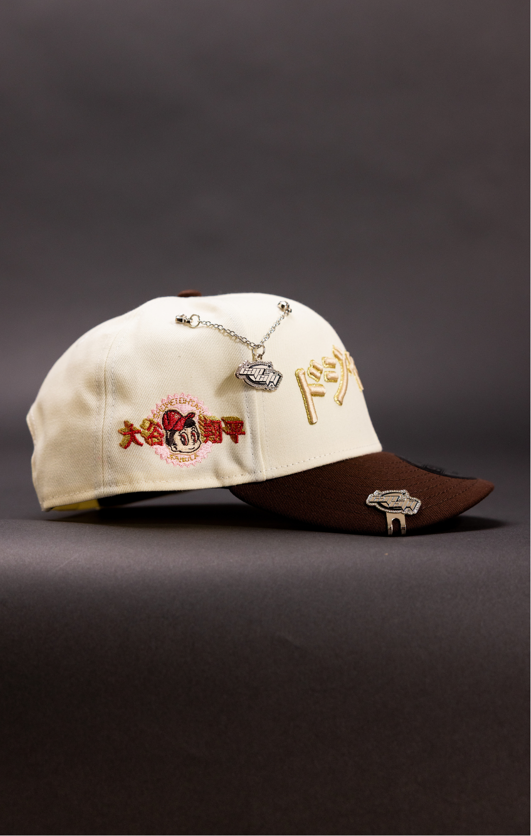 NEW ERA EXCLUSIVE 9FIFTY CHROME/BROWN LOS ANGELES DODGERS SNAPBACK W/ JAPANESE SCRIPT + SHOHEI OHTANI SIDE PATCH