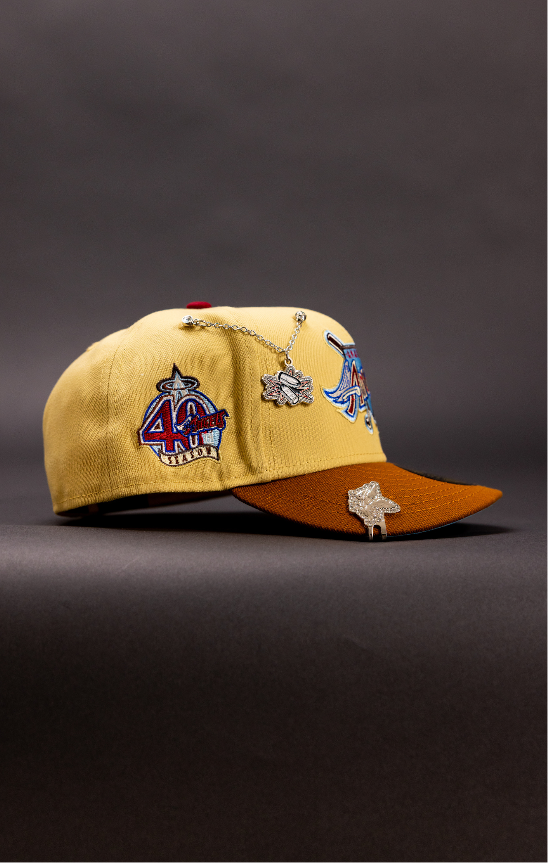 NEW ERA EXCLUSIVE 59FIFTY VEGAS GOLD/ KHAKI ANAHEIM ANGELS W/ 40TH ANNIVERSARY PATCH