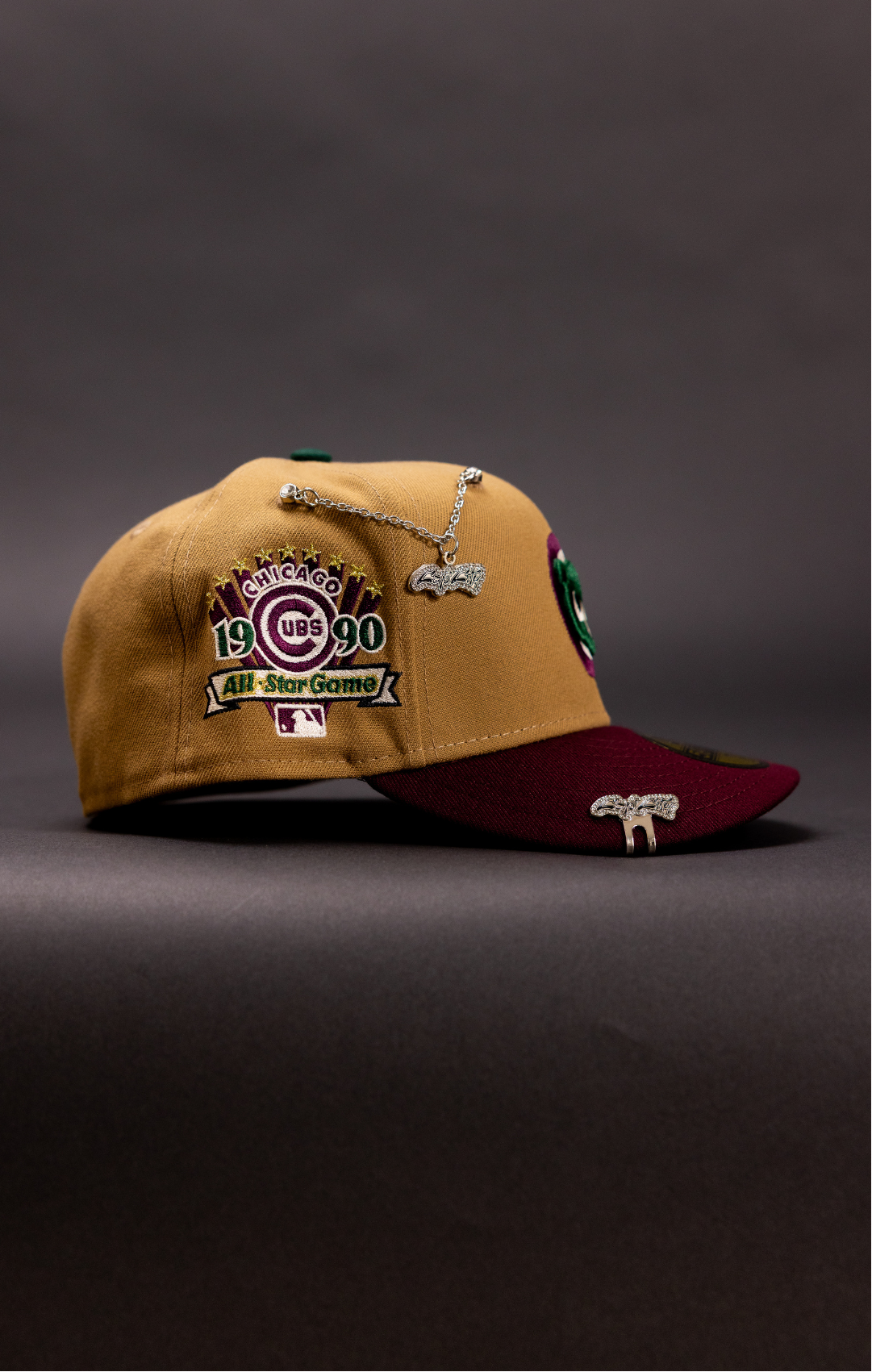 NEW ERA EXCLUSIVE 59FIFTY CAMEL/ BURGUNDY CHICAGO CUBS W/ 1990 ALL STAR GAME SIDE PATCH