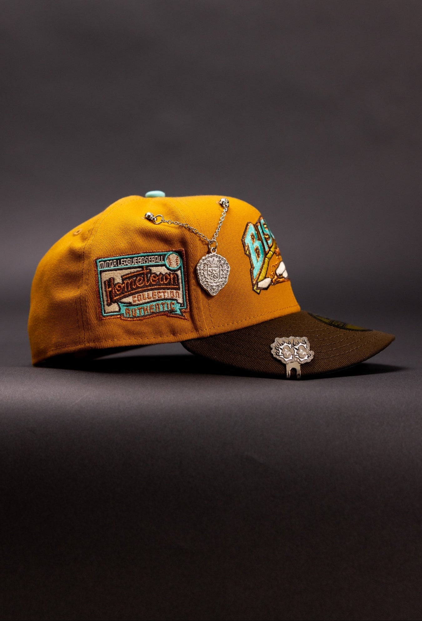 NEW ERA EXCLUSIVE 59FIFTY TAN/WALNUT BUFFALO BISONS W/ HOMETOWN COLLECTION PATCH