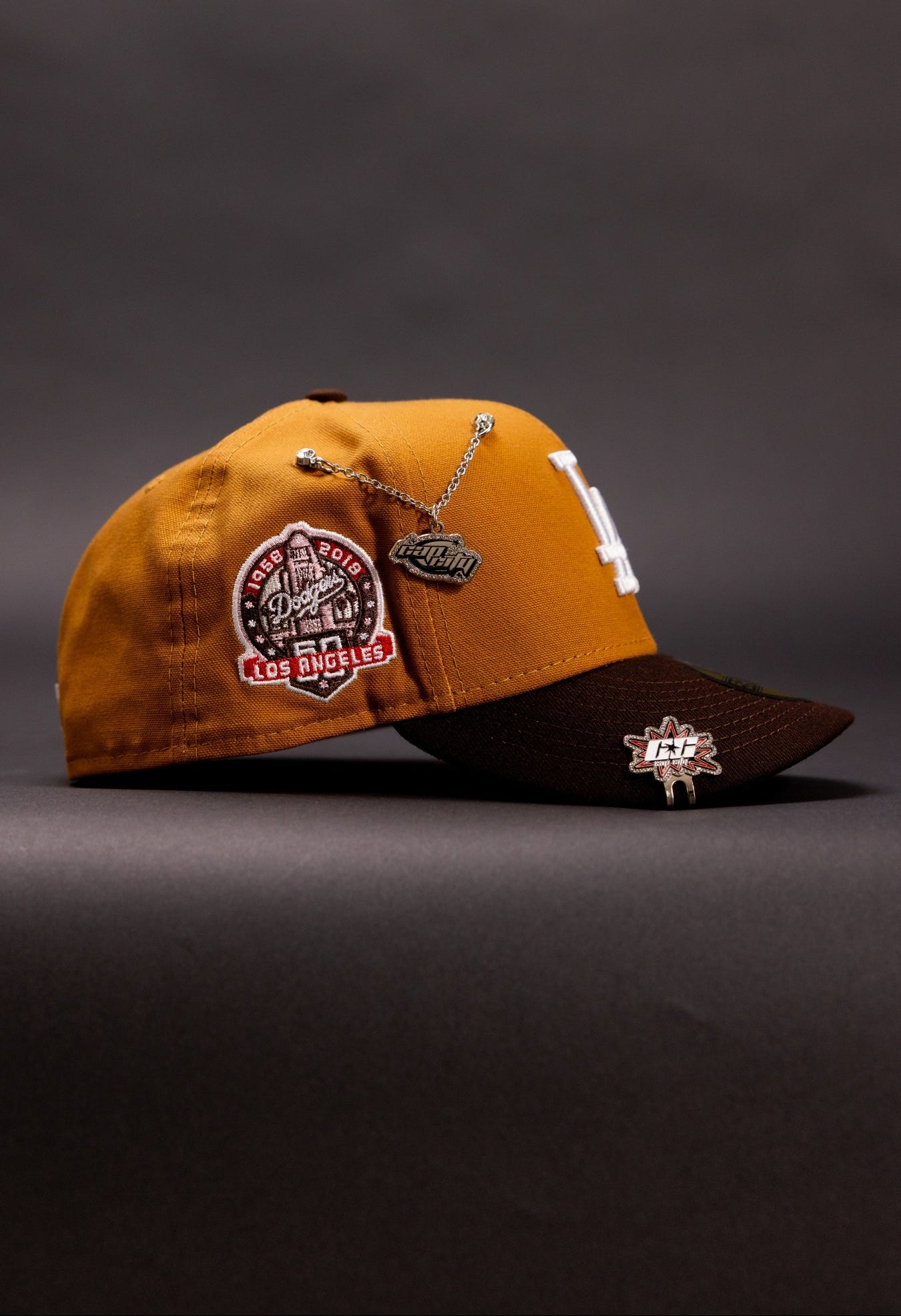 NEW ERA EXCLUSIVE 59FIFTY TAN/ BROWN LOS ANGELES DODGERS W/ 60TH ANNIVERSARY SIDE PATCH