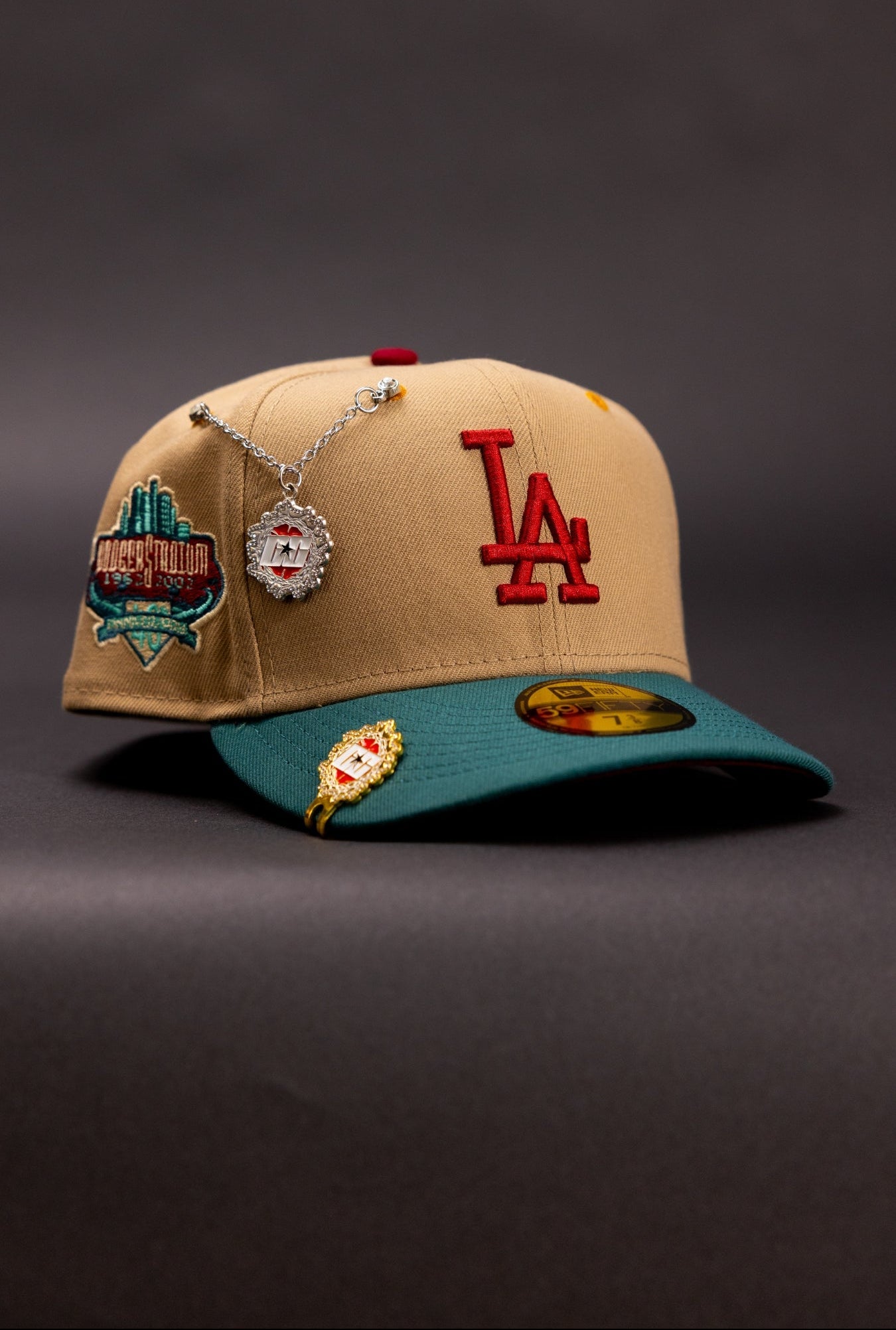NEW ERA EXCLUSIVE 59FIFTY CAMEL BROWN/ PINE GREEN LOS ANGELES DODGERS W/ 40TH ANNIVERSARY SIDE PATCH