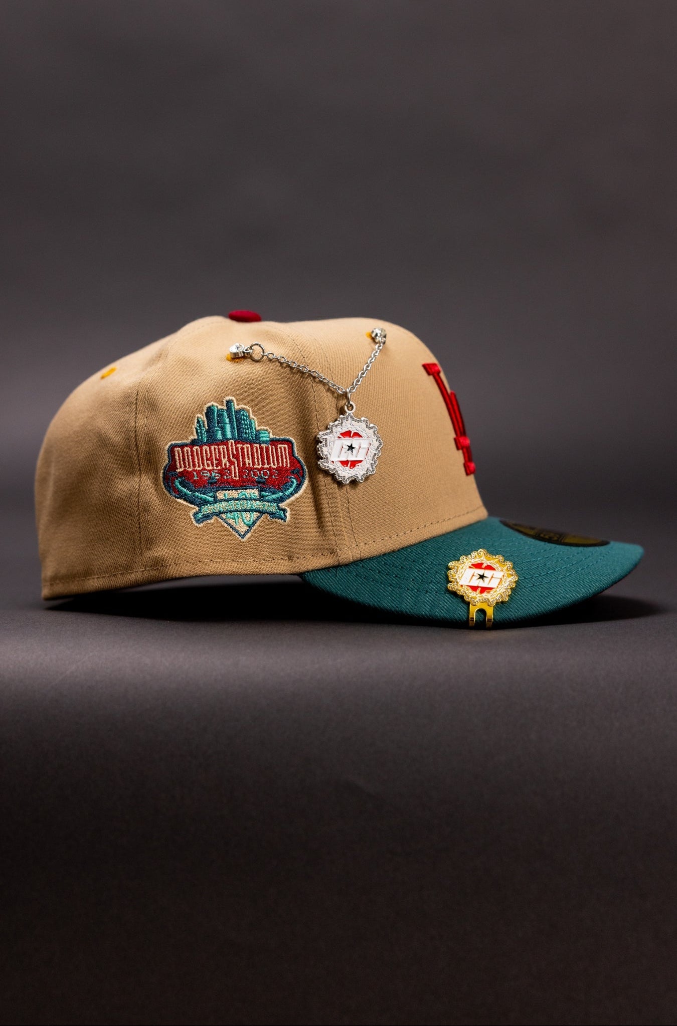 NEW ERA EXCLUSIVE 59FIFTY CAMEL BROWN/ PINE GREEN LOS ANGELES DODGERS W/ 40TH ANNIVERSARY SIDE PATCH