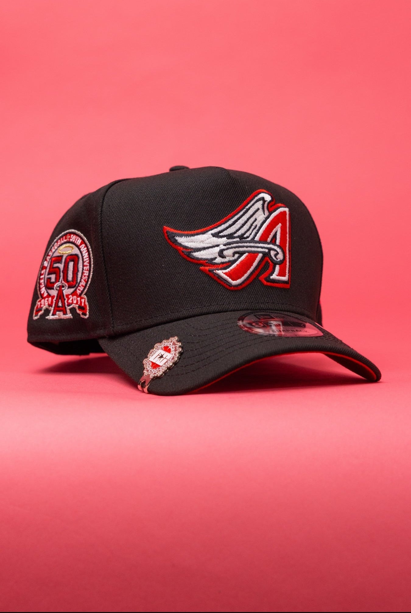 NEW ERA 9FIFTY A-FRAME BLACK ANAHEIM ANGELS SNAPBACK W/ 50TH ANNIVERSARY SIDE PATCH