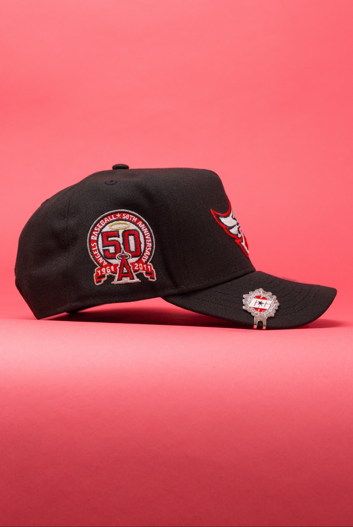 NEW ERA 9FIFTY A-FRAME BLACK ANAHEIM ANGELS SNAPBACK W/ 50TH ANNIVERSARY SIDE PATCH