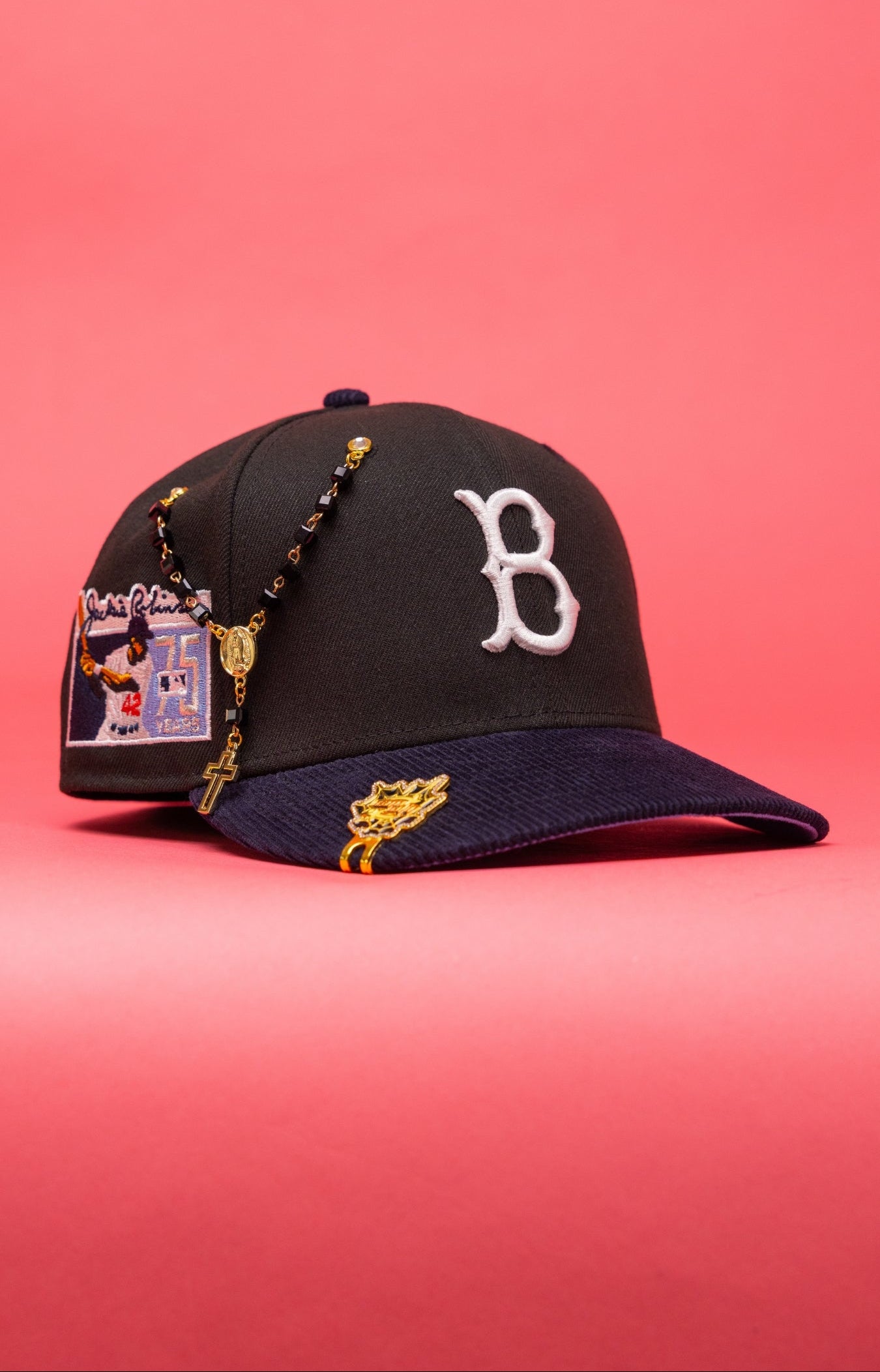 NEW ERA EXCLUSIVE 59FIFTY BLACK/NAVY CORDUROY BROOKLYN DODGERS W// JACKIE ROBINSON SIDE PATCH