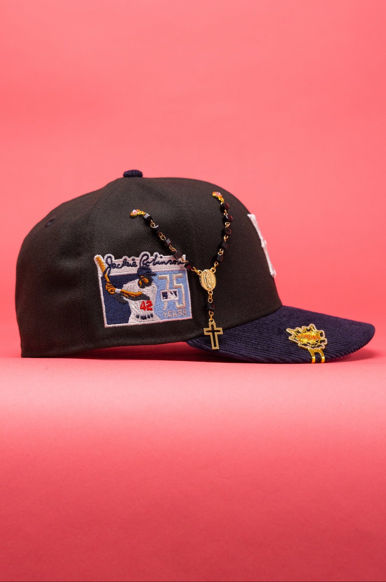 NEW ERA EXCLUSIVE 59FIFTY BLACK/NAVY CORDUROY BROOKLYN DODGERS W// JACKIE ROBINSON SIDE PATCH