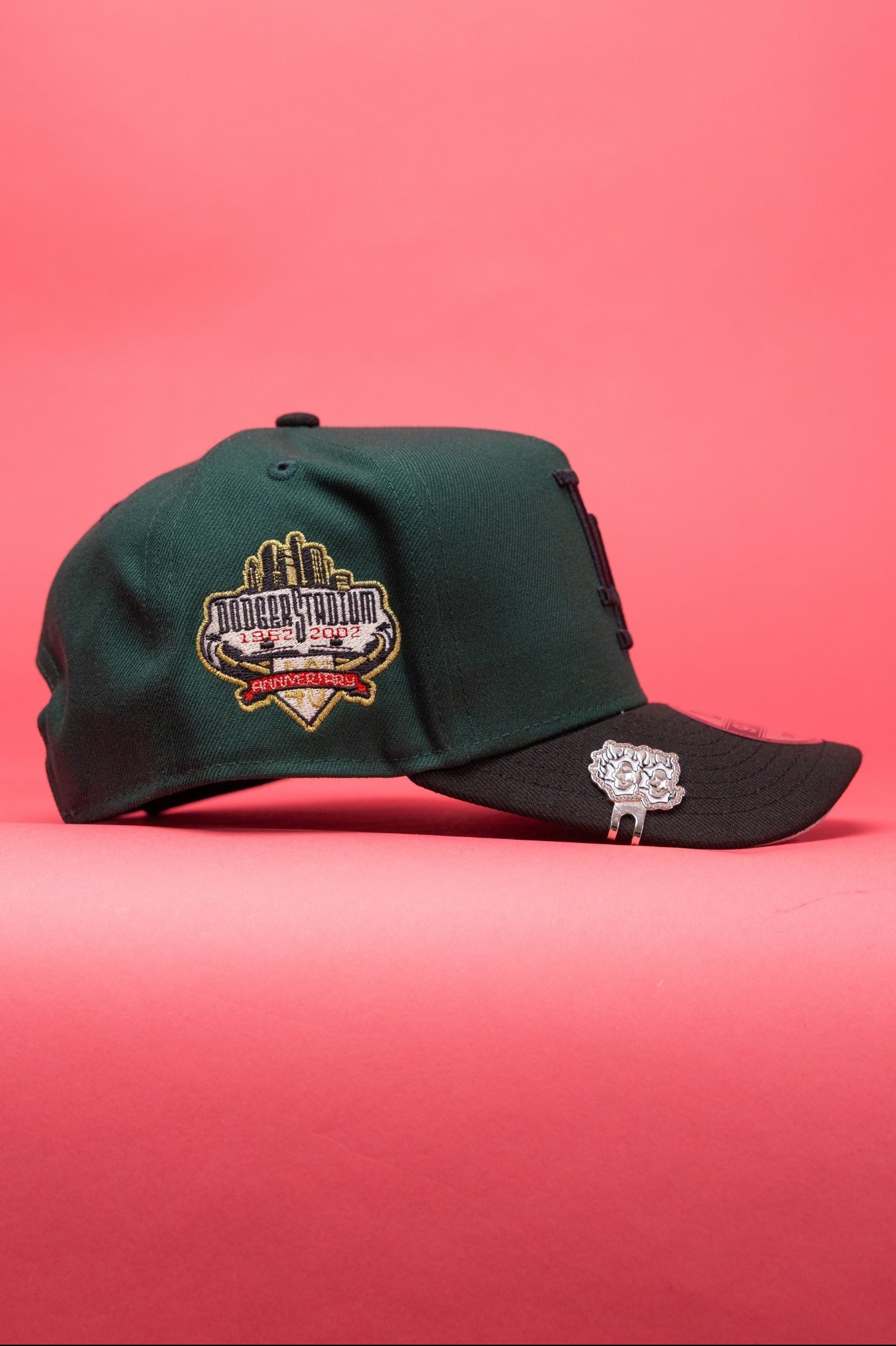 NEW ERA 9FIFTY A-FRAME FOREST GREEN/BLACK LOS ANGELES DODGERS W/ HEART + 40TH ANNIVERSARY SIDE PATCH