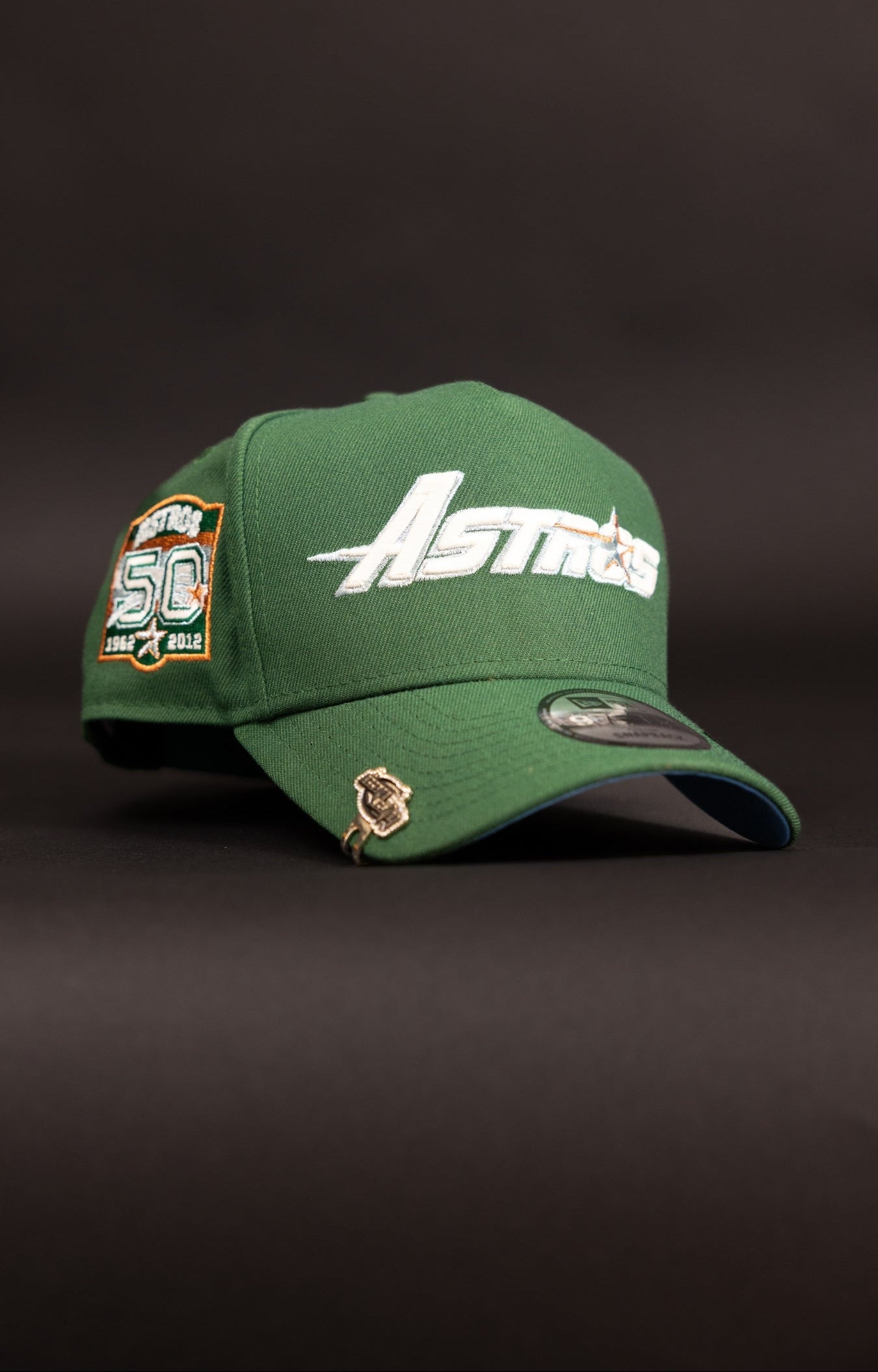 NEW ERA 9FIFTY A-FRAME PINE GREEN HOUSTON ASTROS SNAPBACK W/ 50TH ANNIVERSARY SIDE PATCH