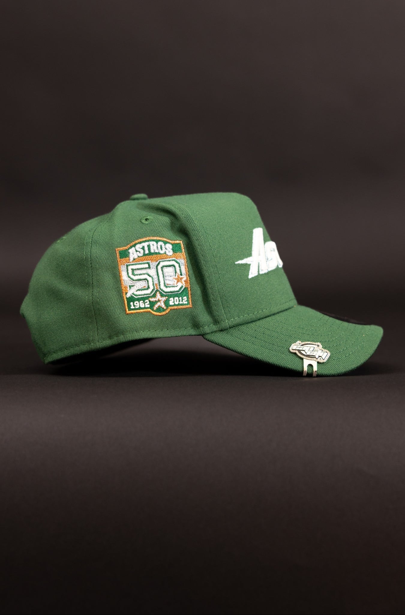 NEW ERA 9FIFTY A-FRAME PINE GREEN HOUSTON ASTROS SNAPBACK W/ 50TH ANNIVERSARY SIDE PATCH