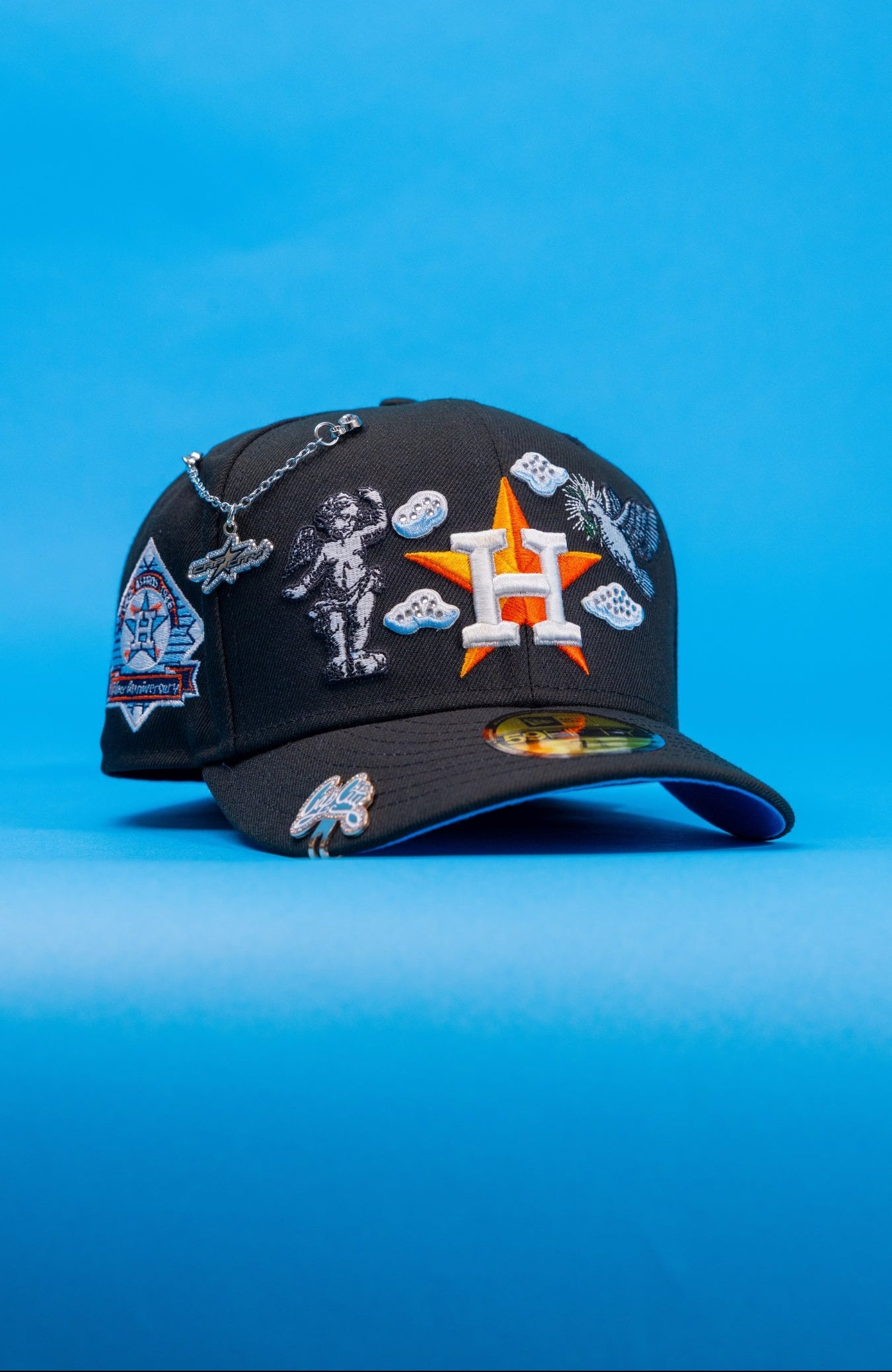 NEW ERA EXCLUSIVE 59FIFTY BLACK HOUSTON ASTROS "HEAVENLY CITY" W/ ANNIVERSARY SIDE PATCH