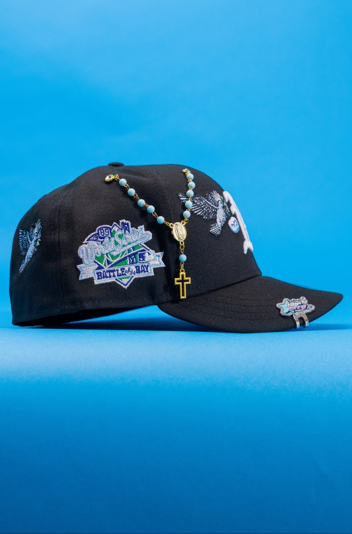 NEW ERA EXCLUSIVE 59FIFTY BLACK OAKLAND ATHLETICS "HEAVENLY CITY" W/ BATTLE OF THE BAYSIDE PATCH