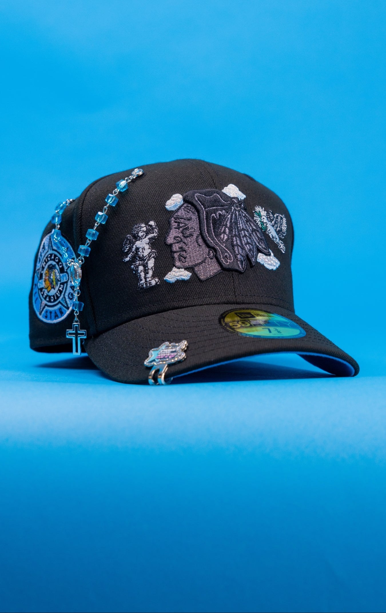 NEW ERA EXCLUSIVE 59FIFTY BLACK CHICAGO BLACKHAWKS "HEAVENLY CITY" W/ ALL STAR GAME SIDE PATCH