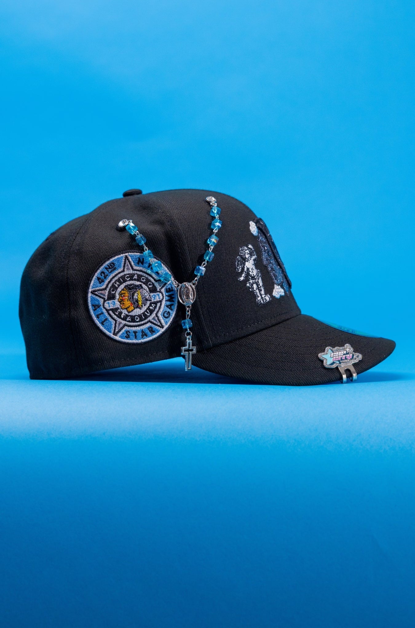 NEW ERA EXCLUSIVE 59FIFTY BLACK CHICAGO BLACKHAWKS "HEAVENLY CITY" W/ ALL STAR GAME SIDE PATCH