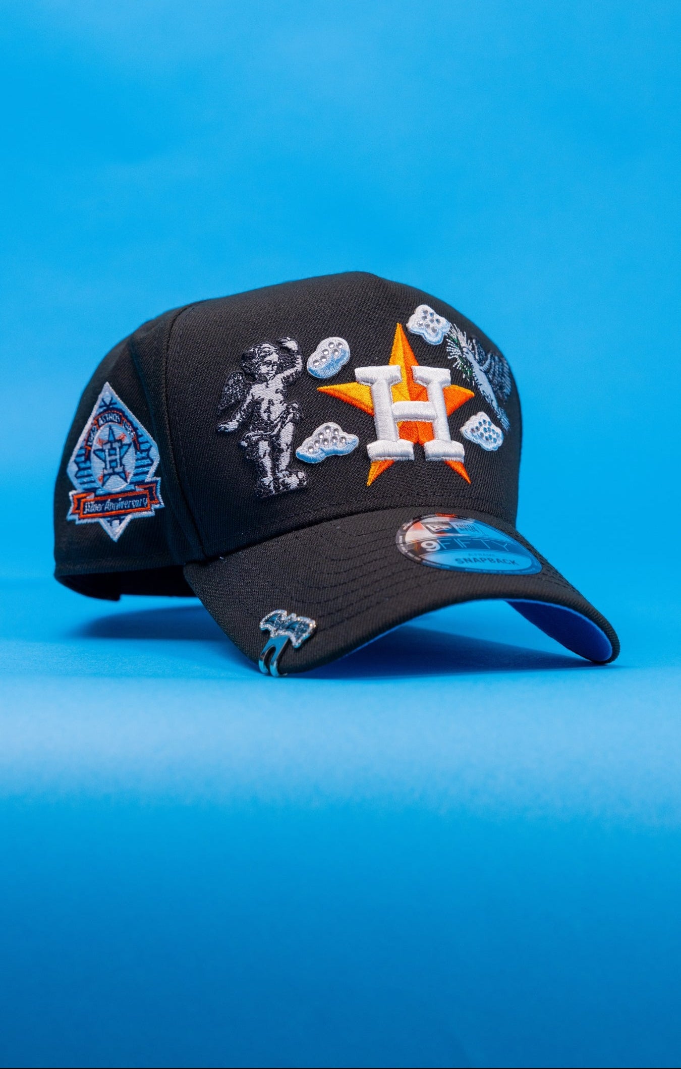 NEW ERA EXCLUSIVE 9FIFTY A-FRAME BLACK HOUSTON ASTROS "HEAVENLY CITY" W/ ANNIVERSARY SIDE PATCH
