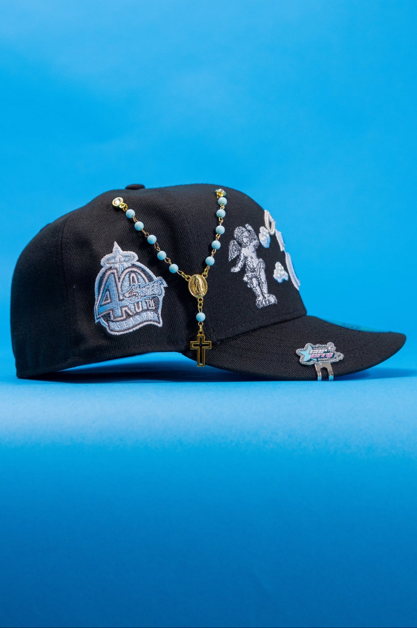 NEW ERA EXCLUSIVE 59FIFTY BLACK ANAHEIM ANGELS "HEAVENLY CITY" W/ 40TH ANNIVERSARY SIDE PATCH