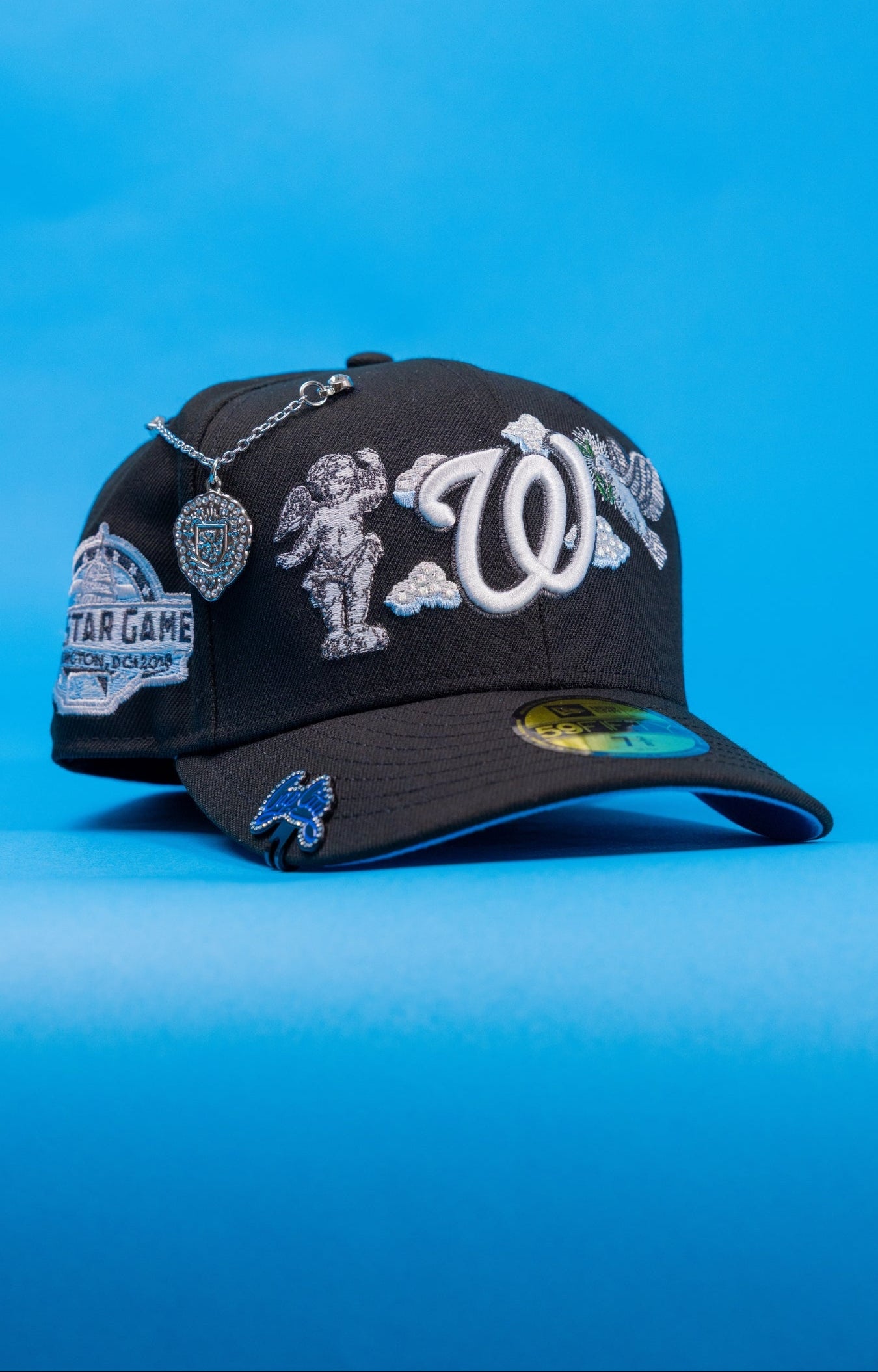 NEW ERA EXCLUSIVE 59FIFTY BLACK WASHINGTON NATIONALS "HEAVENLY CITY" W/ ALL STAR GAME SIDE PATCH