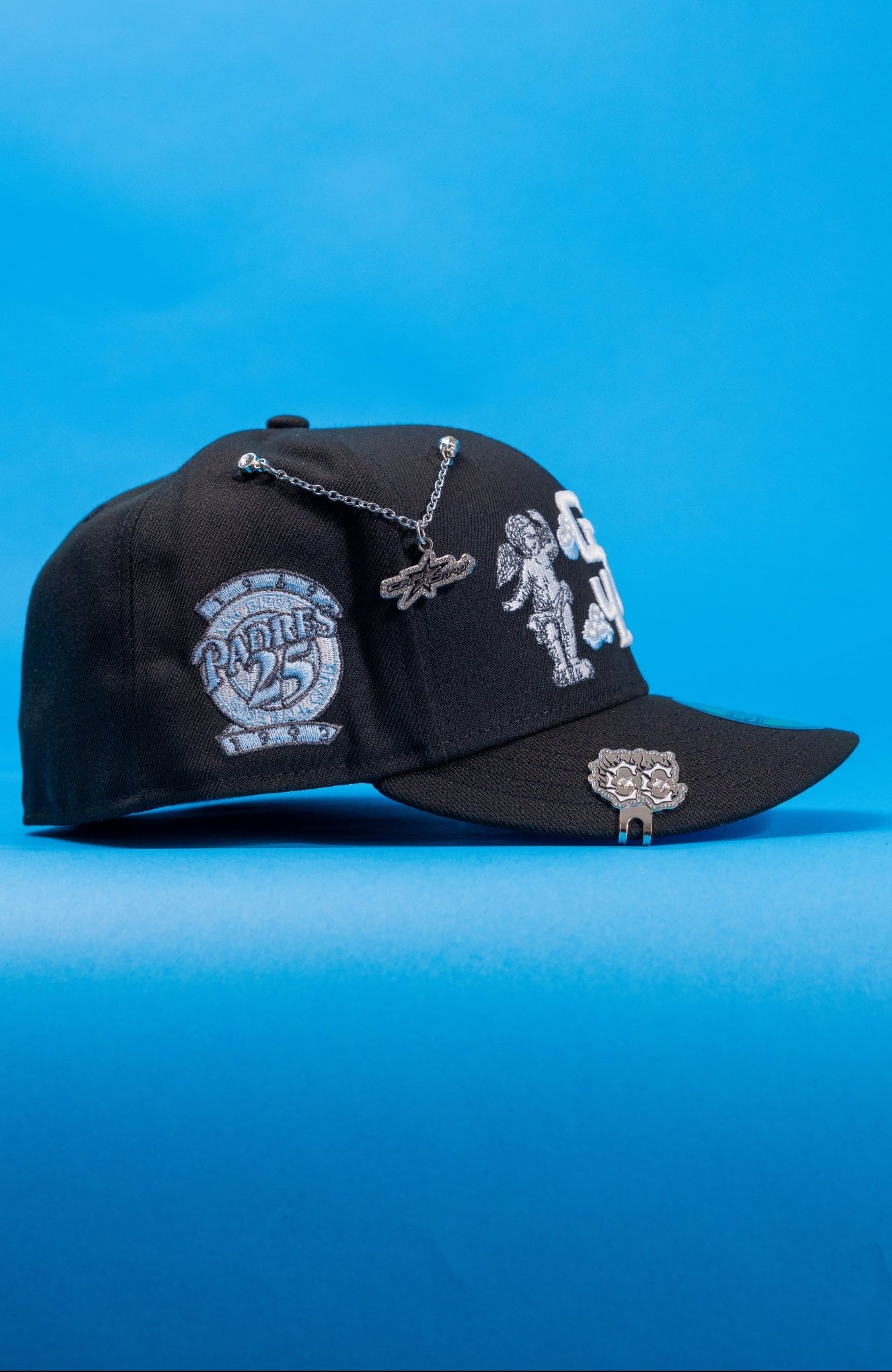 NEW ERA EXCLUSIVE 59FIFTY BLACK SAN DIEGO PADRES "HEAVENLY CITY" W/ 25TH ANNIVERSARY SIDE PATCH