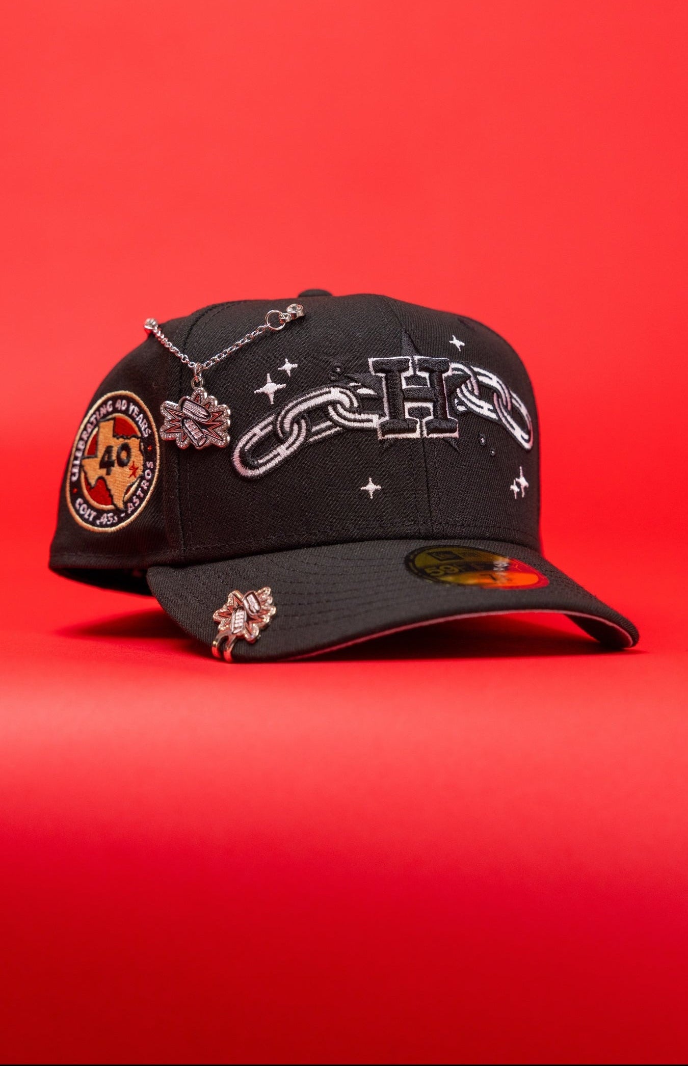 NEW ERA EXCLUSIVE 59FIFTY BLACK HOUSTON ASTROS W/ EMBROIDERY + 40TH ANNIVERSARY SIDE PATCH