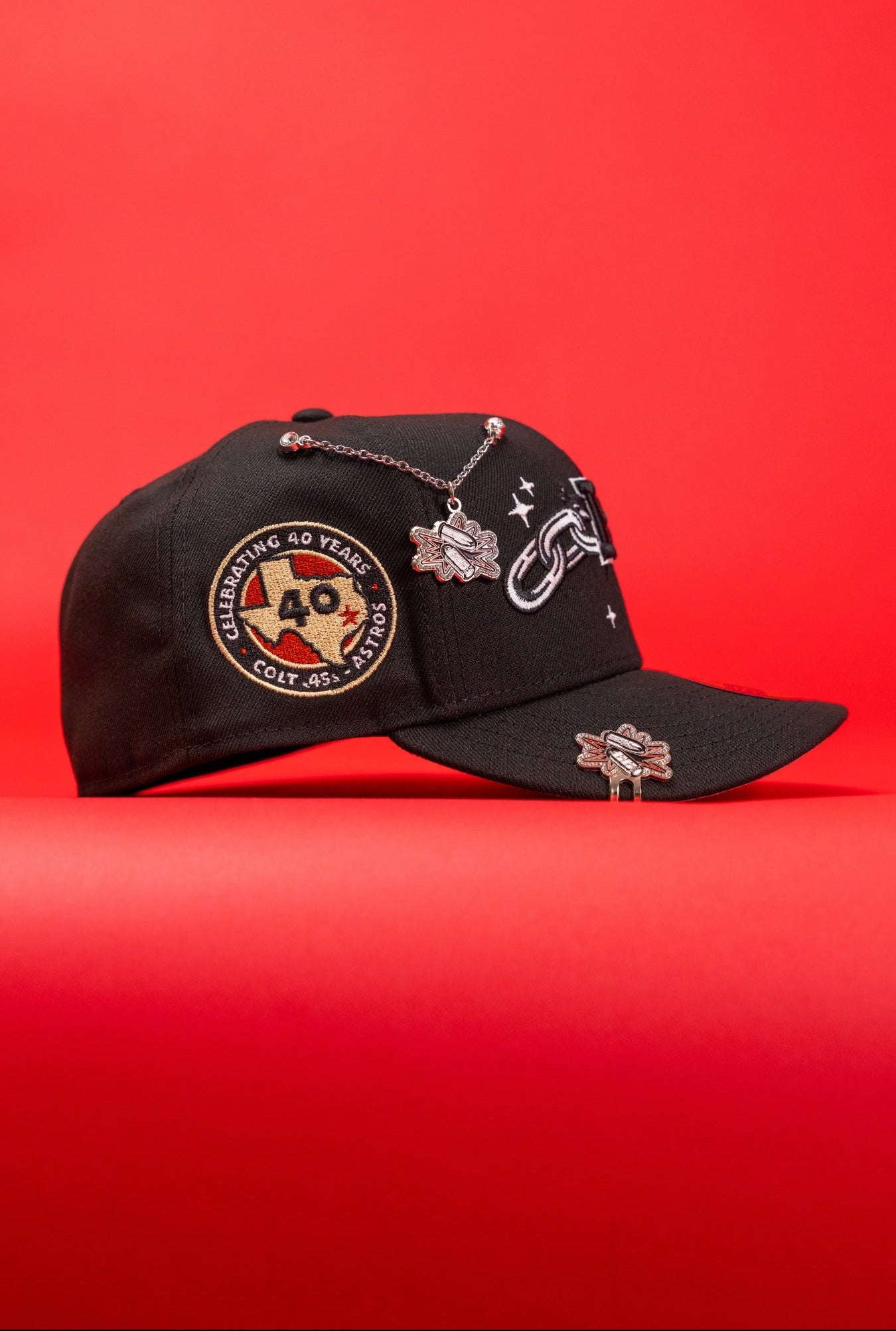 NEW ERA EXCLUSIVE 59FIFTY BLACK HOUSTON ASTROS W/ EMBROIDERY + 40TH ANNIVERSARY SIDE PATCH