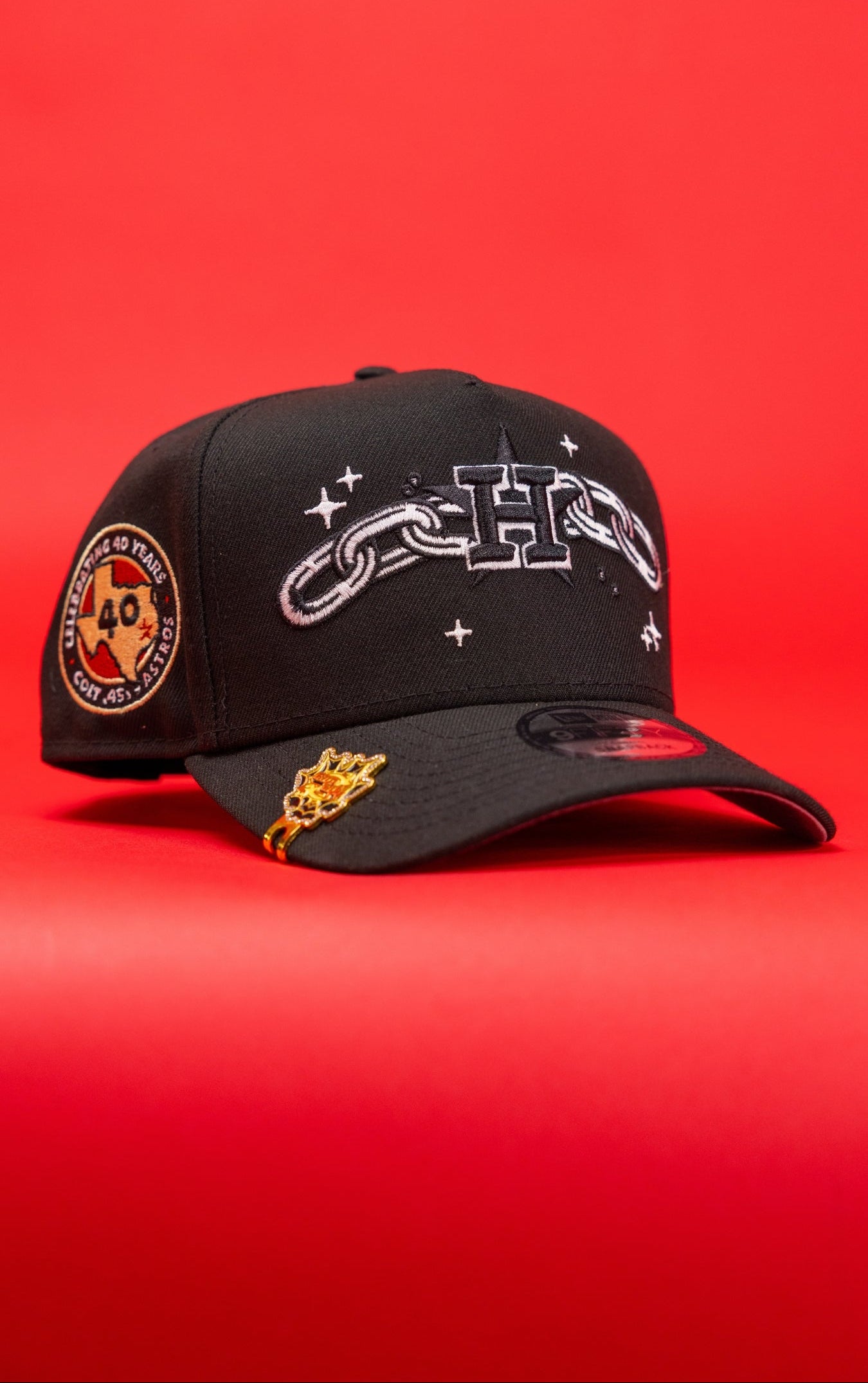 NEW ERA 9FIFTY A-FRAME BLACK HOUSTON ASTROS SNAPBACK W/ EMBROIDERY + 40TH ANNIVERSARY SIDE PATCH