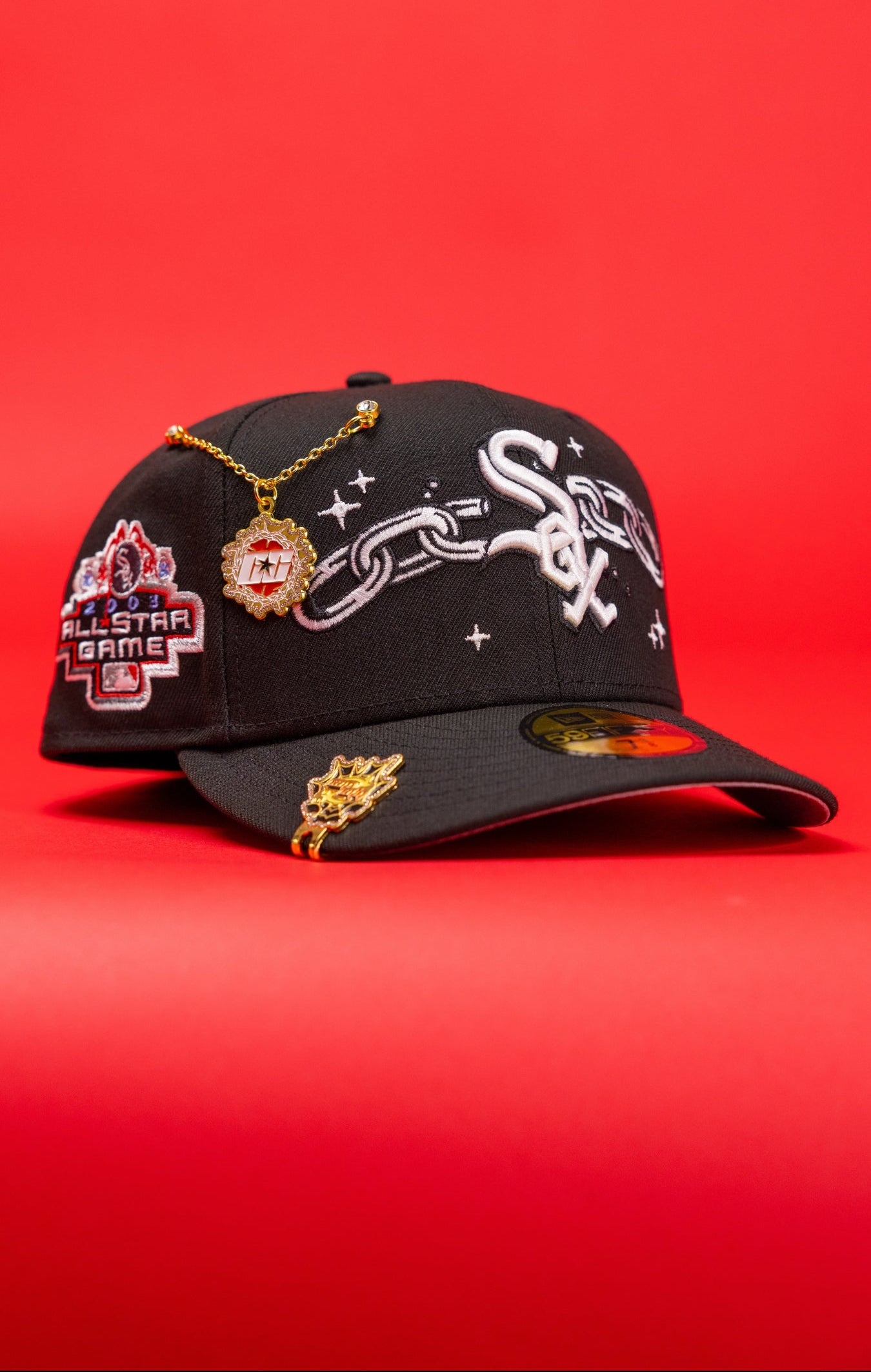 NEW ERA EXCLUSIVE 59FIFTY BLACK CHICAGO WHITE SOX W/ EMBROIDERY + 2003 ALL STAR GAME SIDE PATCH