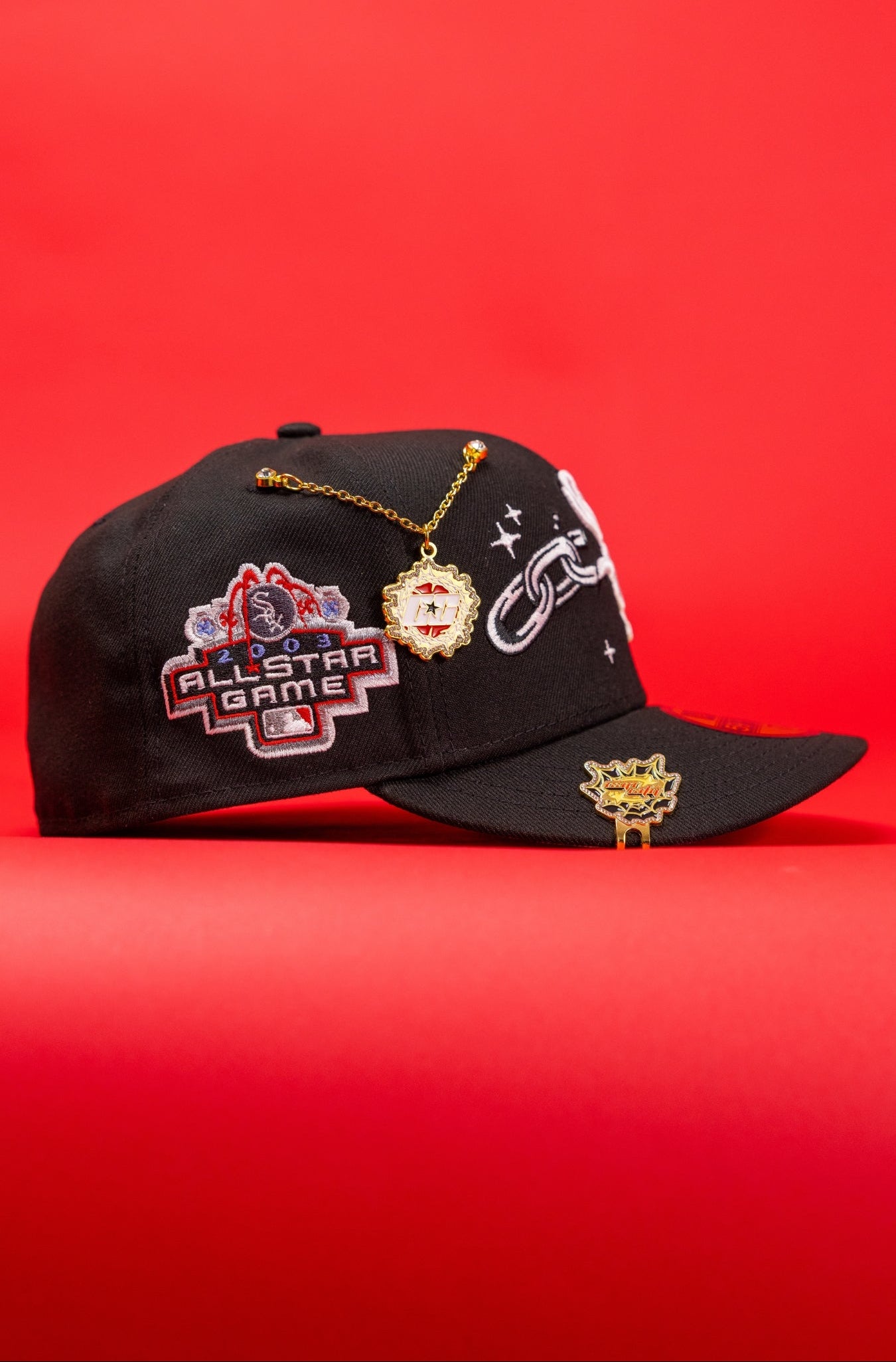 NEW ERA EXCLUSIVE 59FIFTY BLACK CHICAGO WHITE SOX W/ EMBROIDERY + 2003 ALL STAR GAME SIDE PATCH