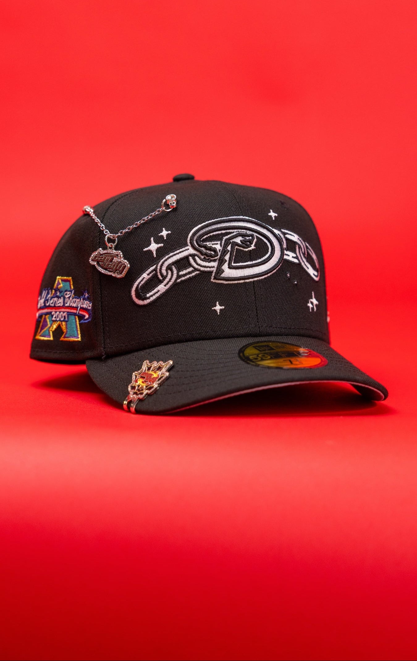 NEW ERA EXCLUSIVE 59FIFTY BLACK ARIZONA DIAMONDBACKS W/ EMBROIDERY + WORLD SERIES CHAMPIONS SIDE PATCH