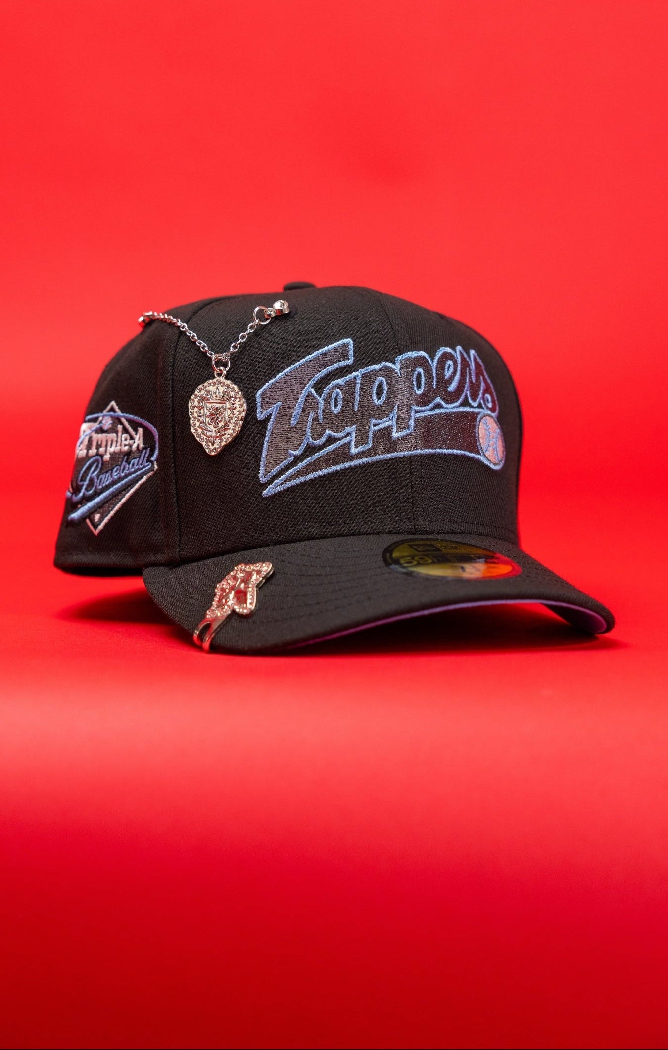 NEW ERA EXCLUSIVE 59FIFTY BLACK EDMONTON TRAPPERS W/ "TRIPLE A BASEBALL" SIDE PATCH