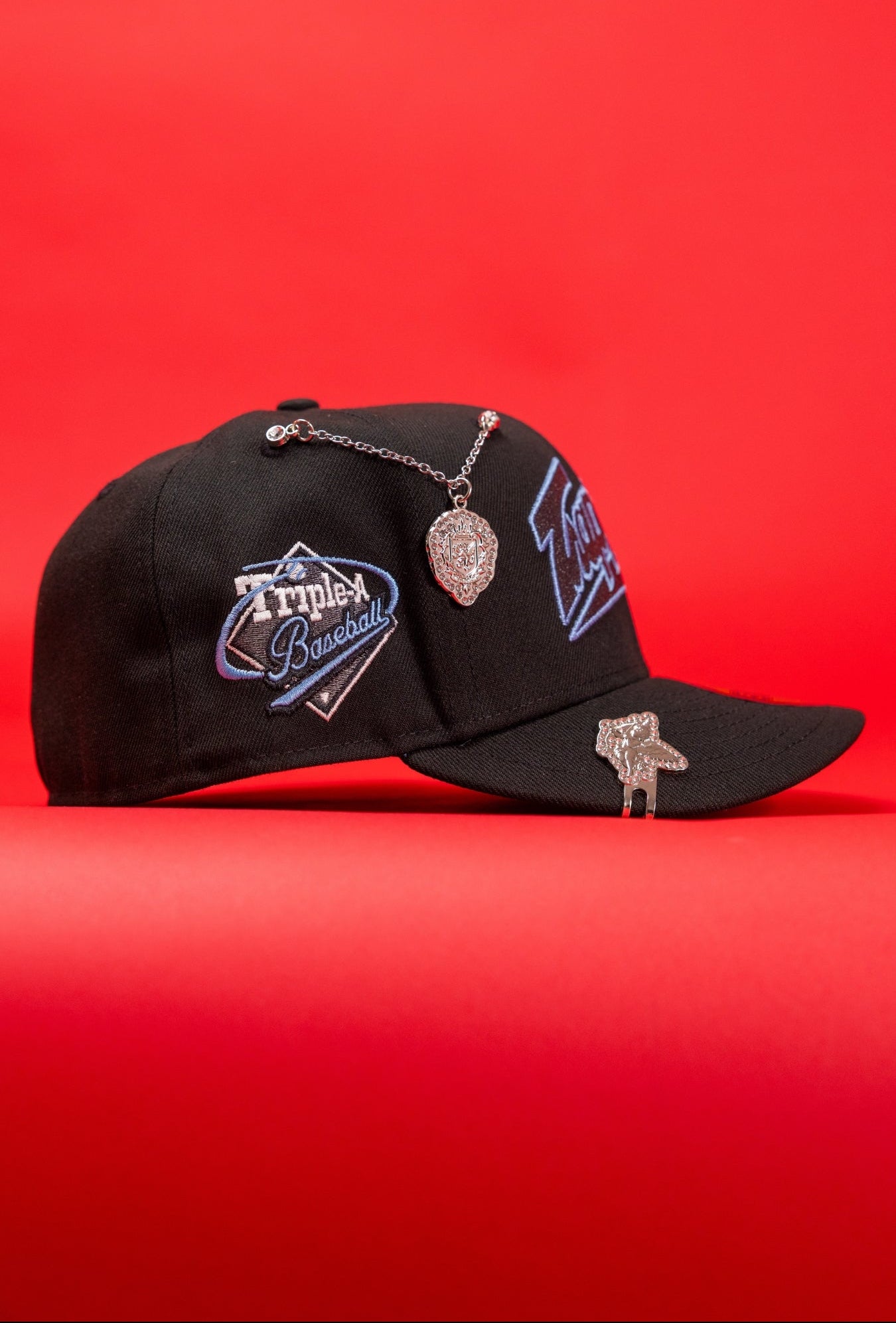 NEW ERA EXCLUSIVE 59FIFTY BLACK EDMONTON TRAPPERS W/ "TRIPLE A BASEBALL" SIDE PATCH